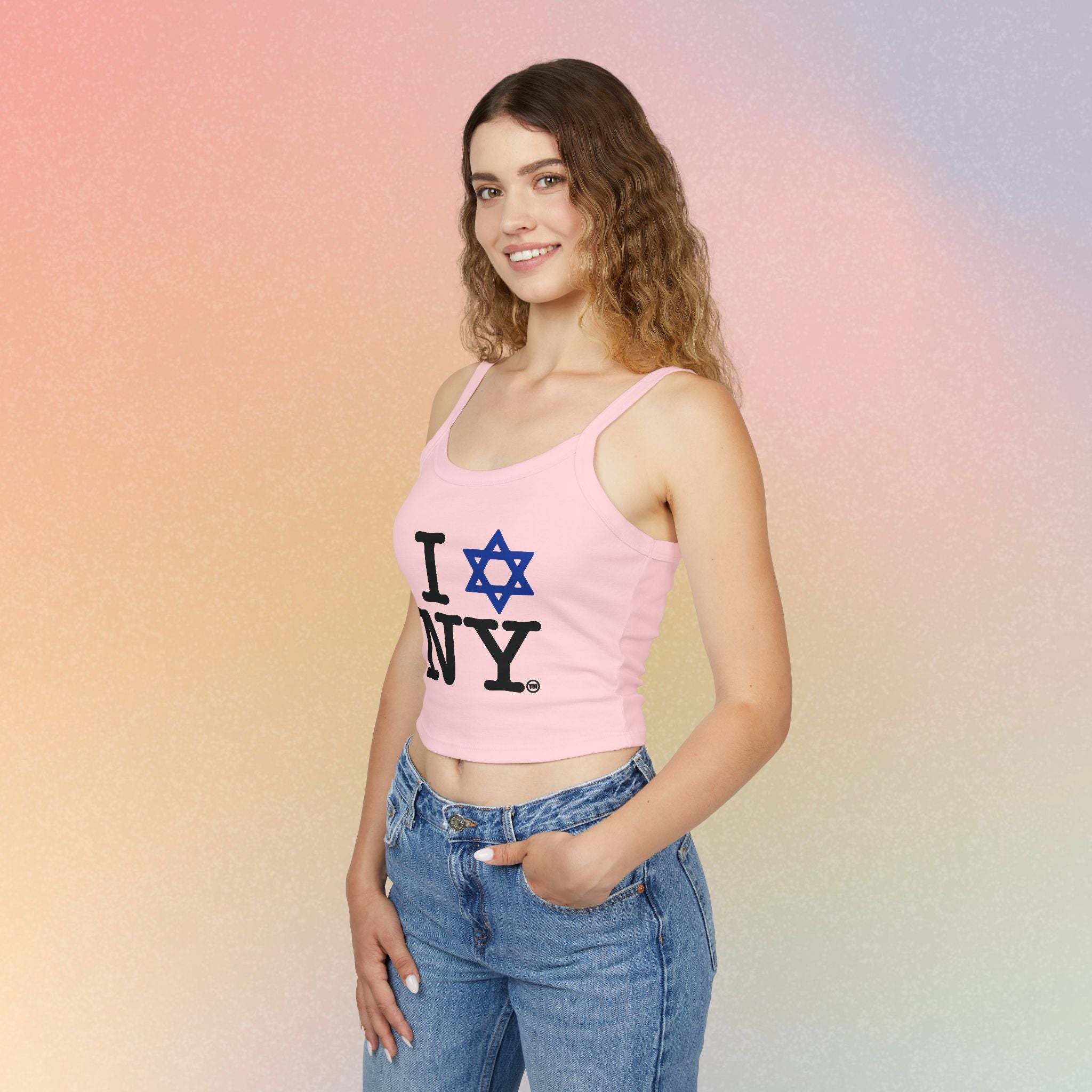 I Love New York Jewish Star Tank Top — Jewish Pride NYC Spaghetti Strap Crop
