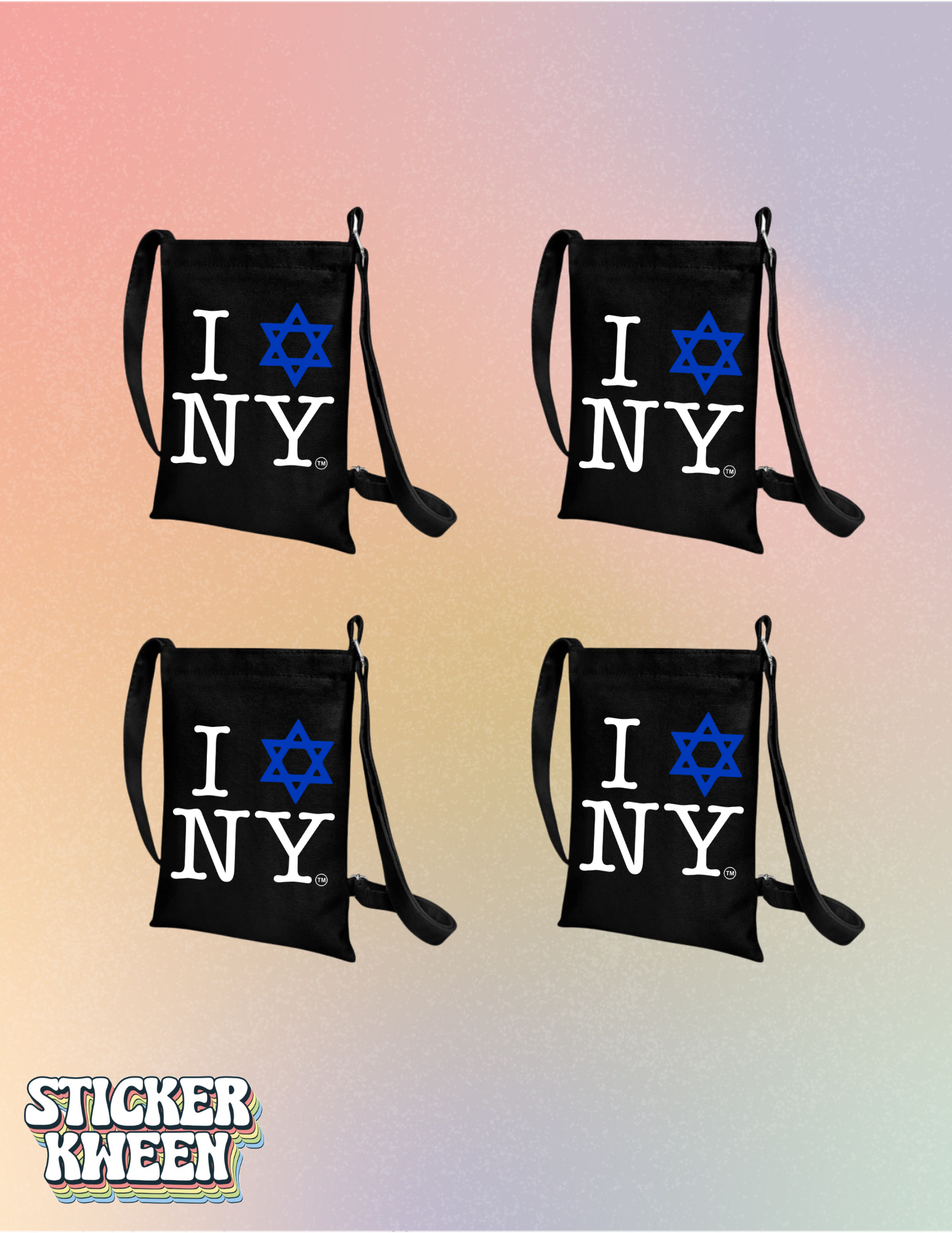 I LOVE NEW YORK Jewish Star White Cotton Canvas Cross Body Bag