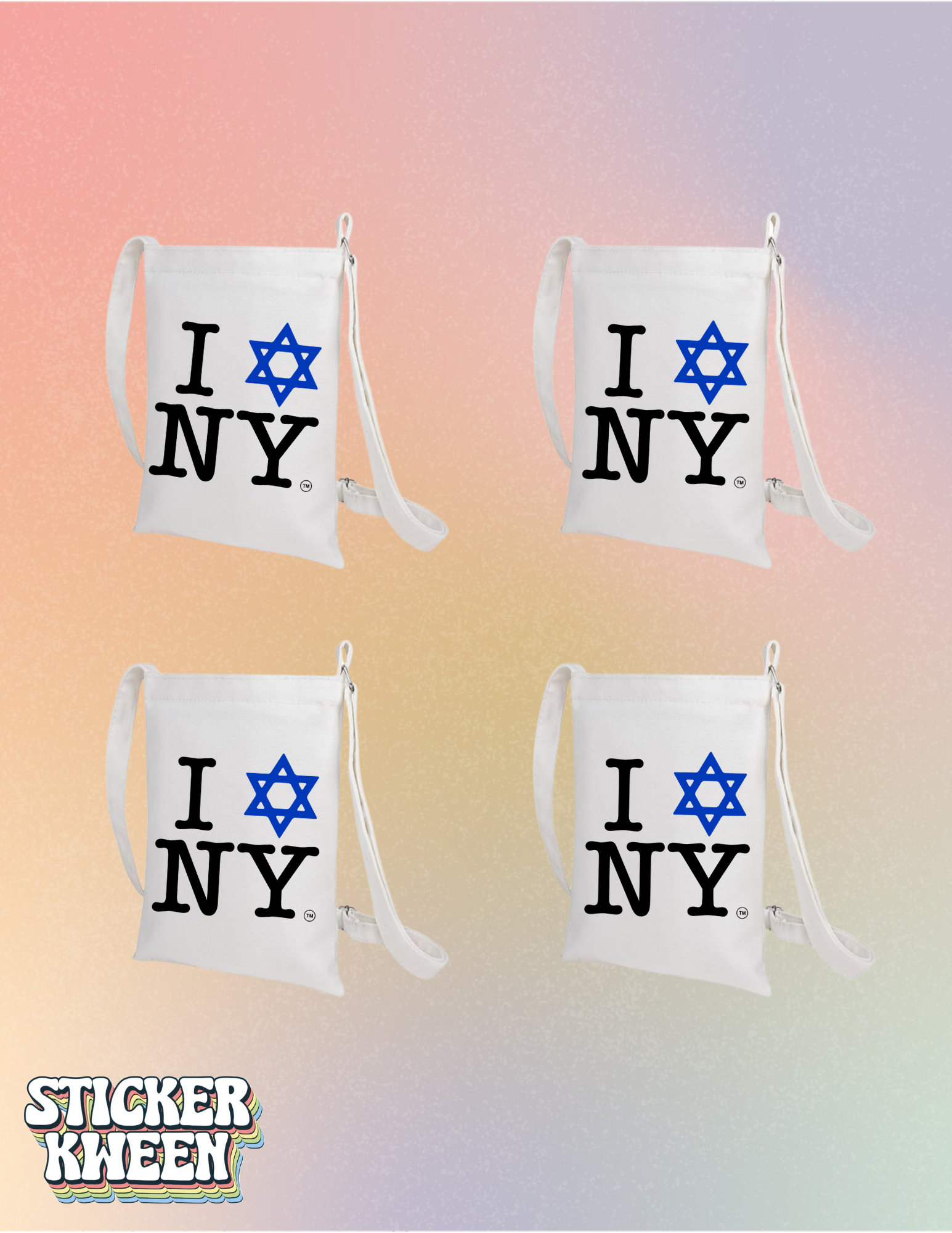 I LOVE NEW YORK Jewish Star White Cotton Canvas Cross Body Bag