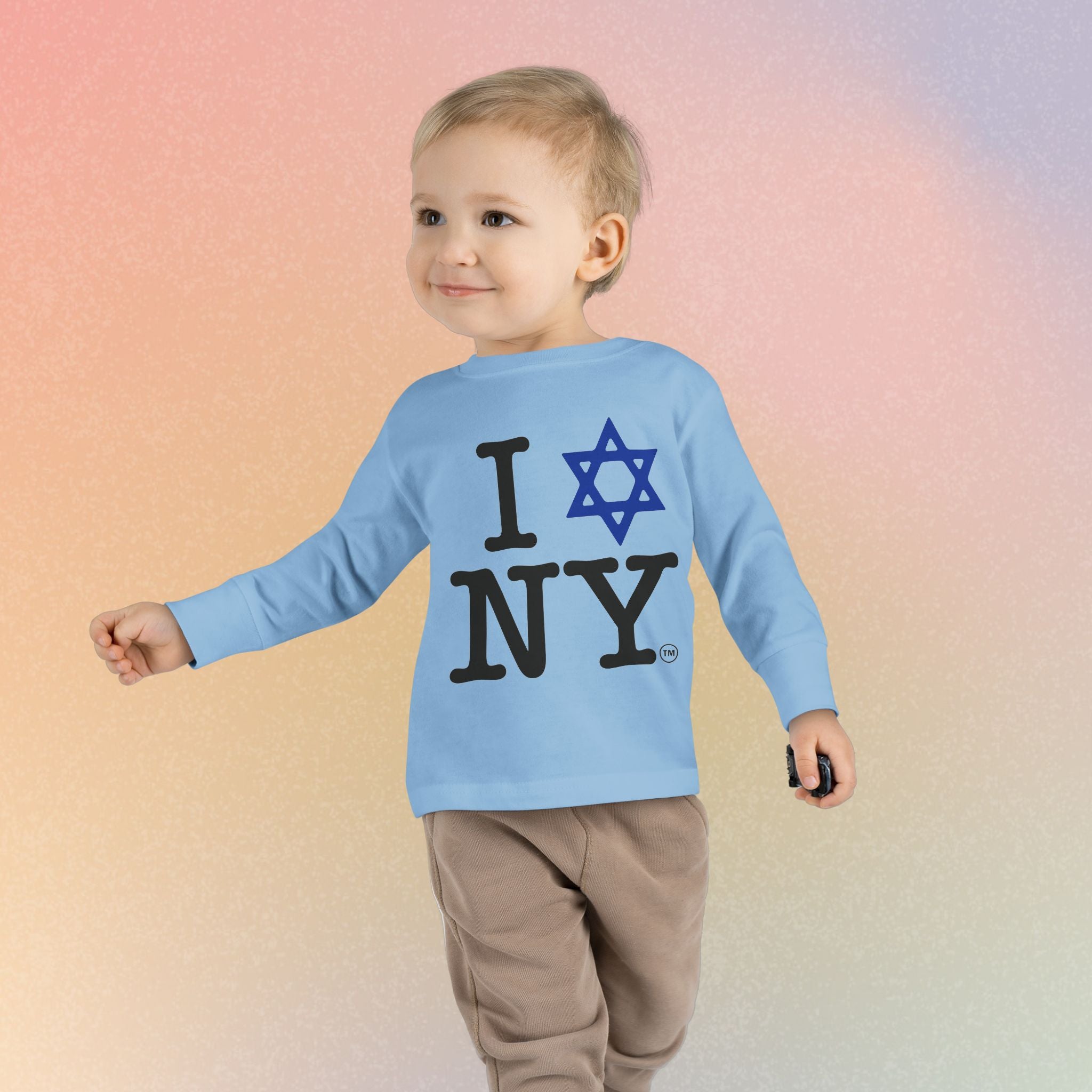 I Love NY Jewish Star Toddler Long Sleeve Tee | Jewish New York Pride Kids Shirt