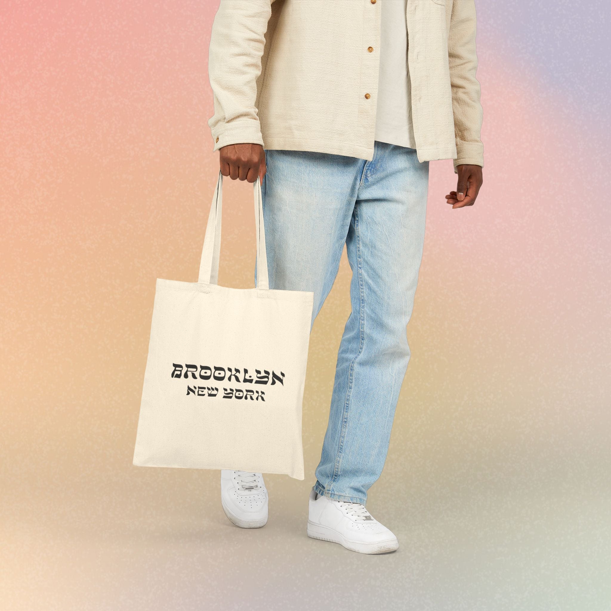 Brooklyn New York Hebrew Style Font Cotton Canvas Tote Bag