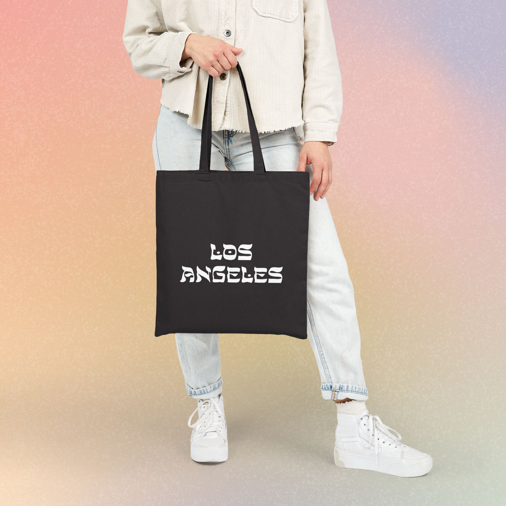 Los Angeles Hebrew Style Font Cotton Canvas Tote Bag - LA Jewish Pride