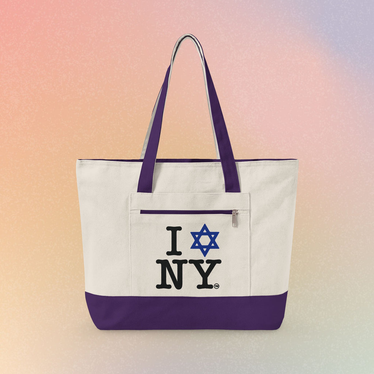 I Love NY Jewish Star Zippered Canvas Tote