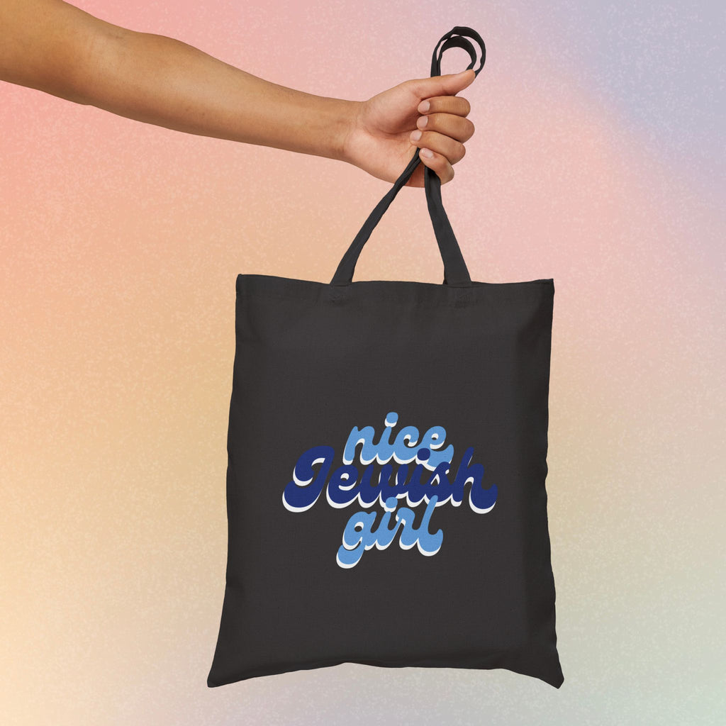 Nice Jewish Girl Canvas Tote Bag — Retro Script Jewish Pride Shopper