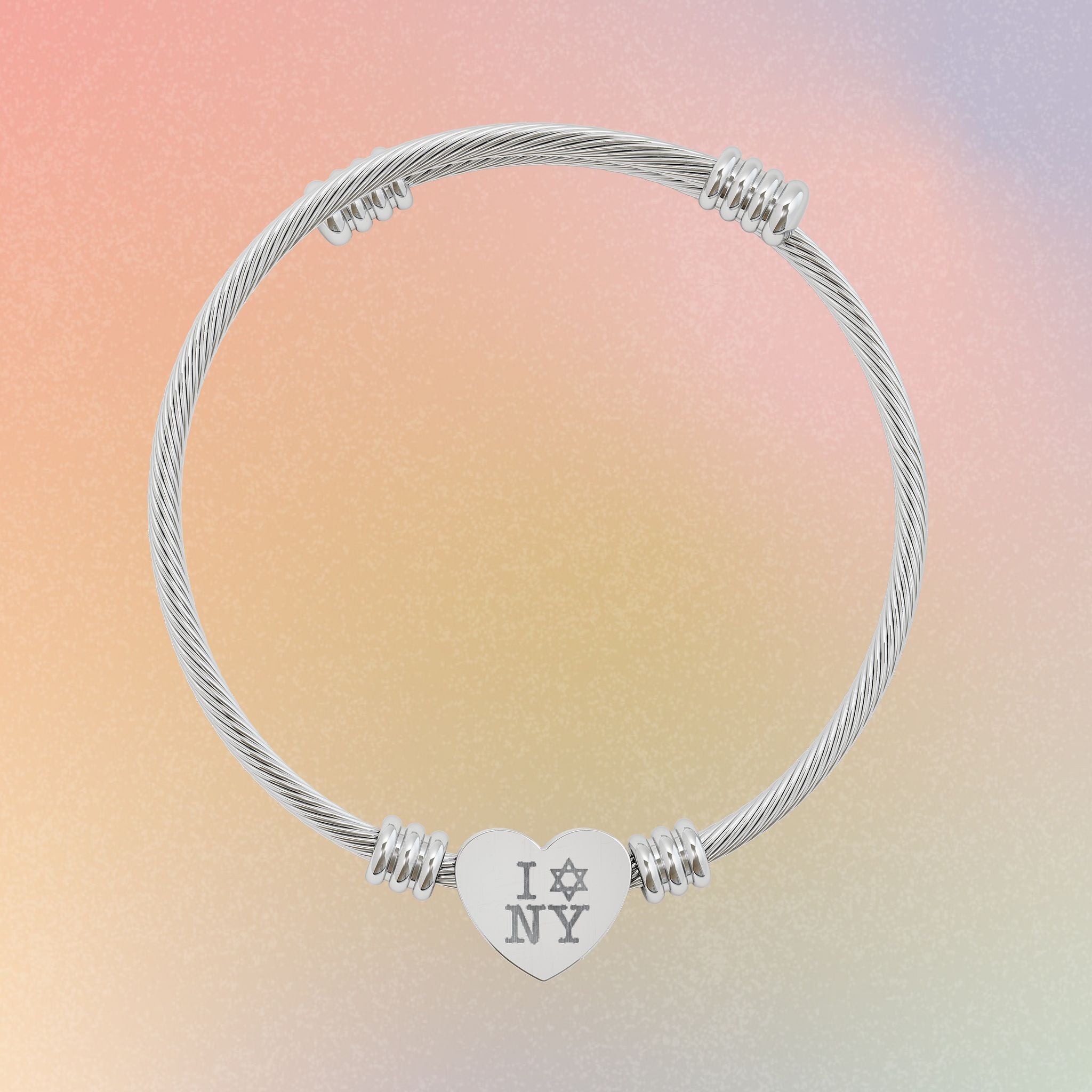 I Love NY Jewish Star Heart Cuff Bracelet | Engraved Jewish NYC Pride Charm