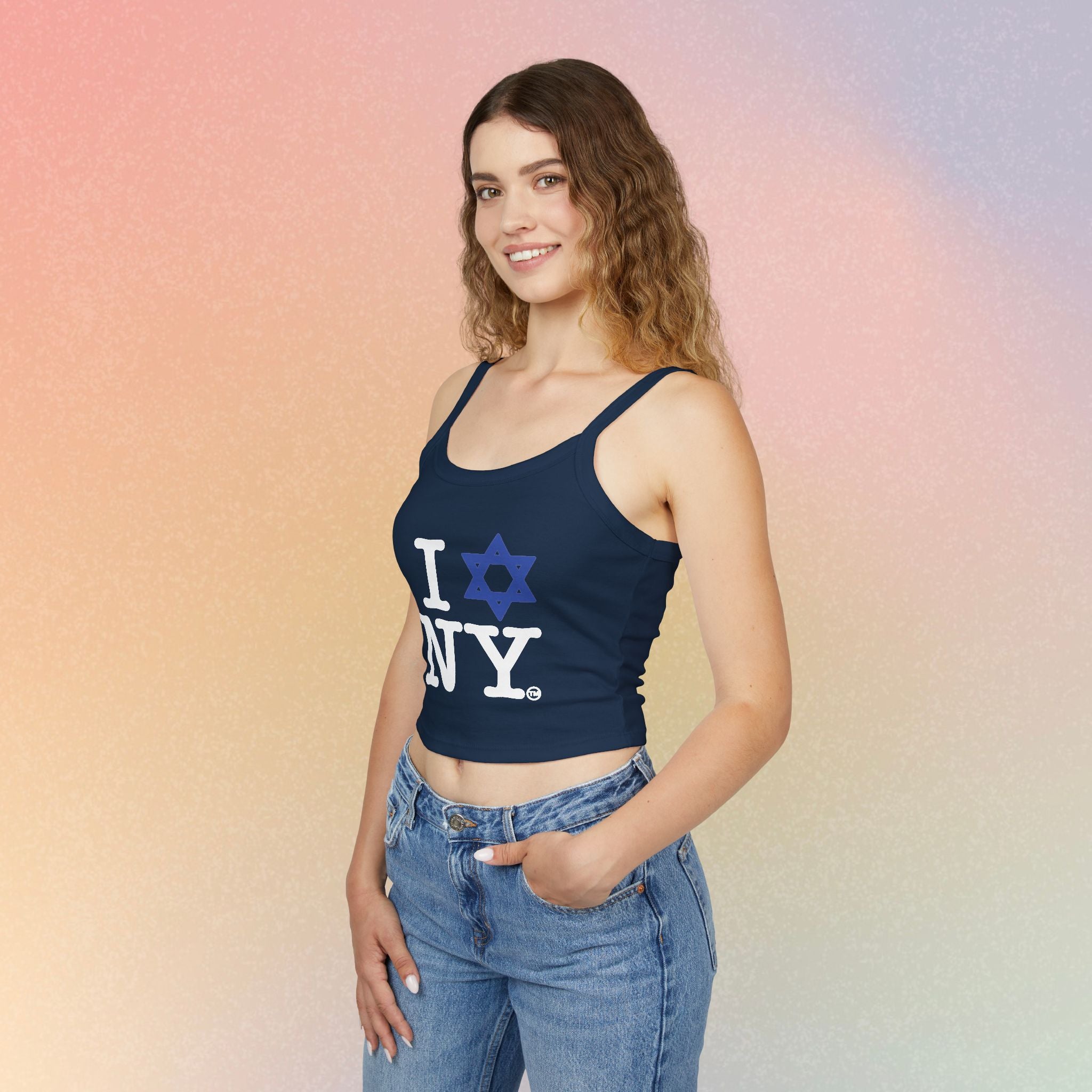 I Love New York Jewish Star Tank Top — Jewish Pride NYC Spaghetti Strap Crop