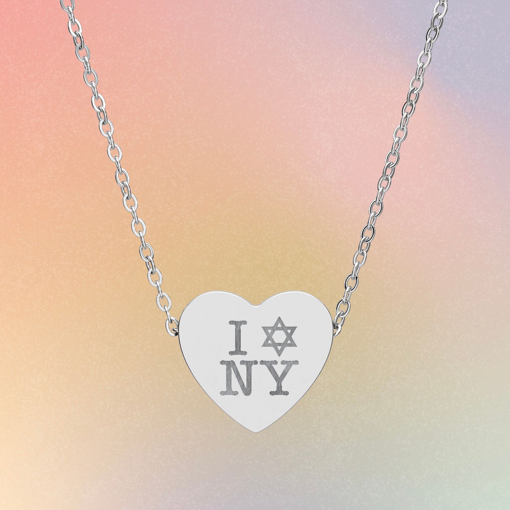 I Love NY Jewish Star Engraved Heart Necklace