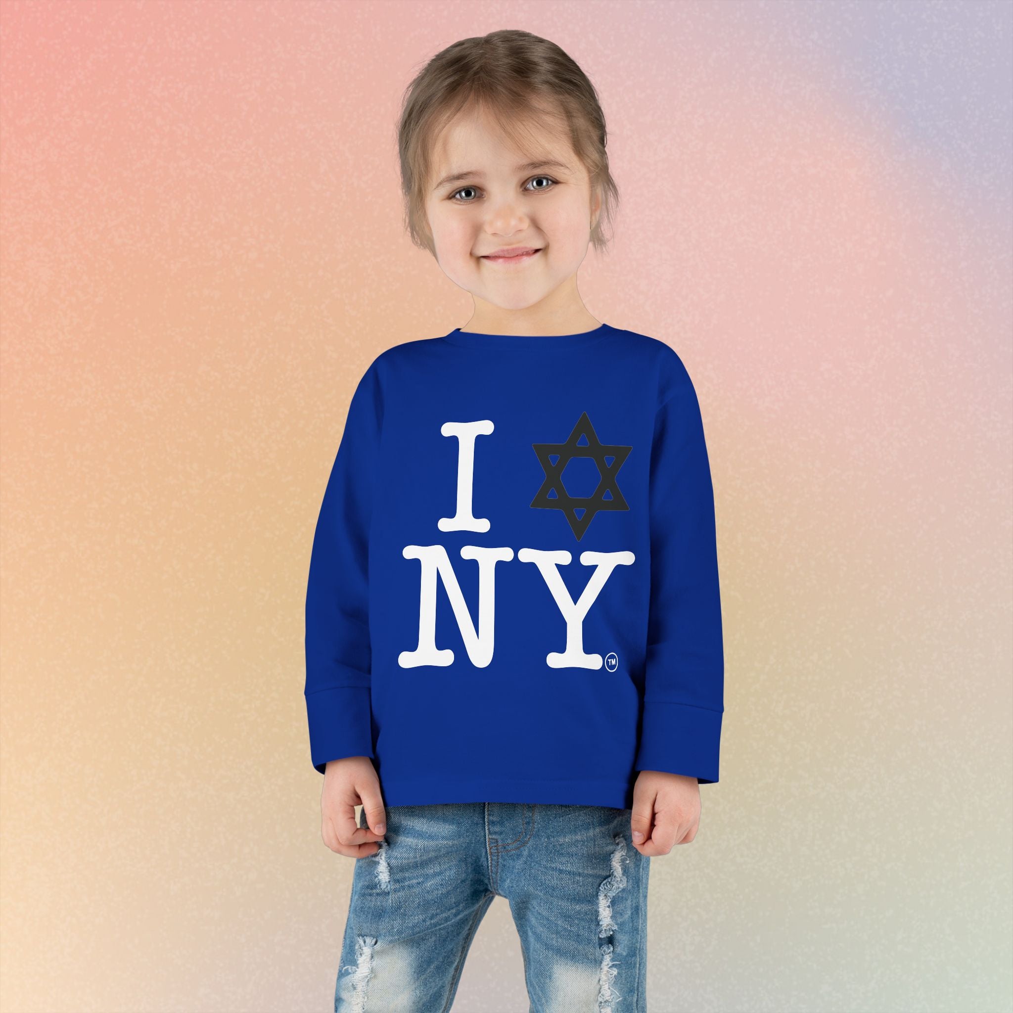 I Love NY Jewish Star Toddler Long Sleeve Tee | Jewish New York Pride Kids Shirt