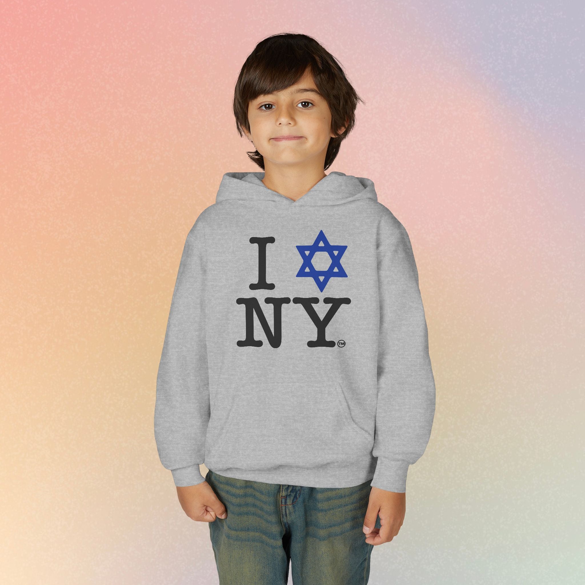 Youth Size I Love NY Jewish Star Hoodie | Jewish New York Pride Sweatshirt