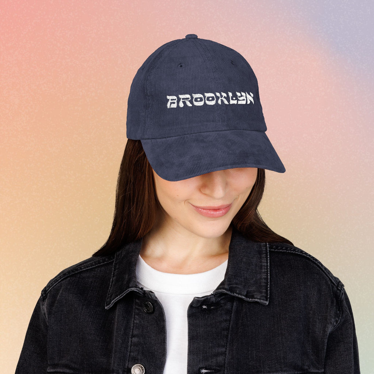 Brooklyn Hebrew Font Vintage Corduroy Cap (Embroidery)