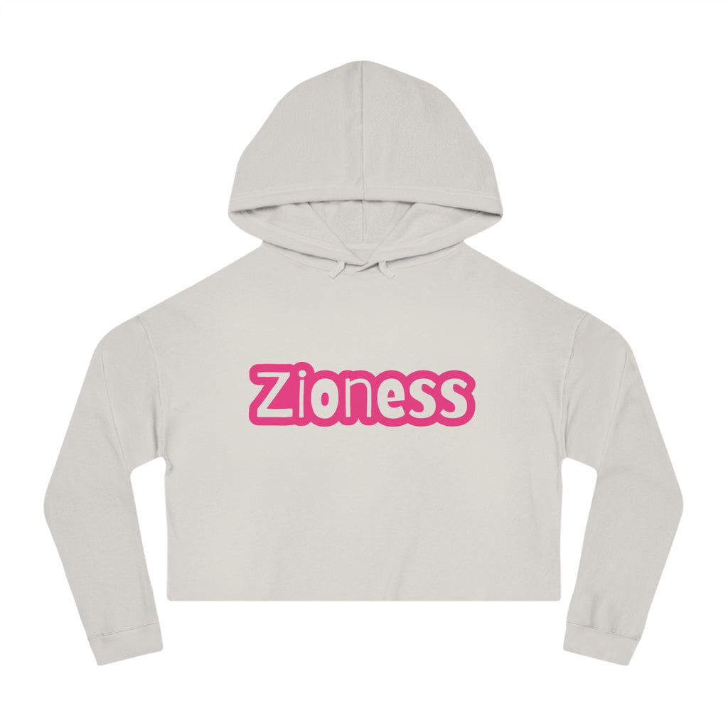 Zioness Cropped Hoodie | Feminine Jewish Pride Pink Text Zioness Sweatshirt