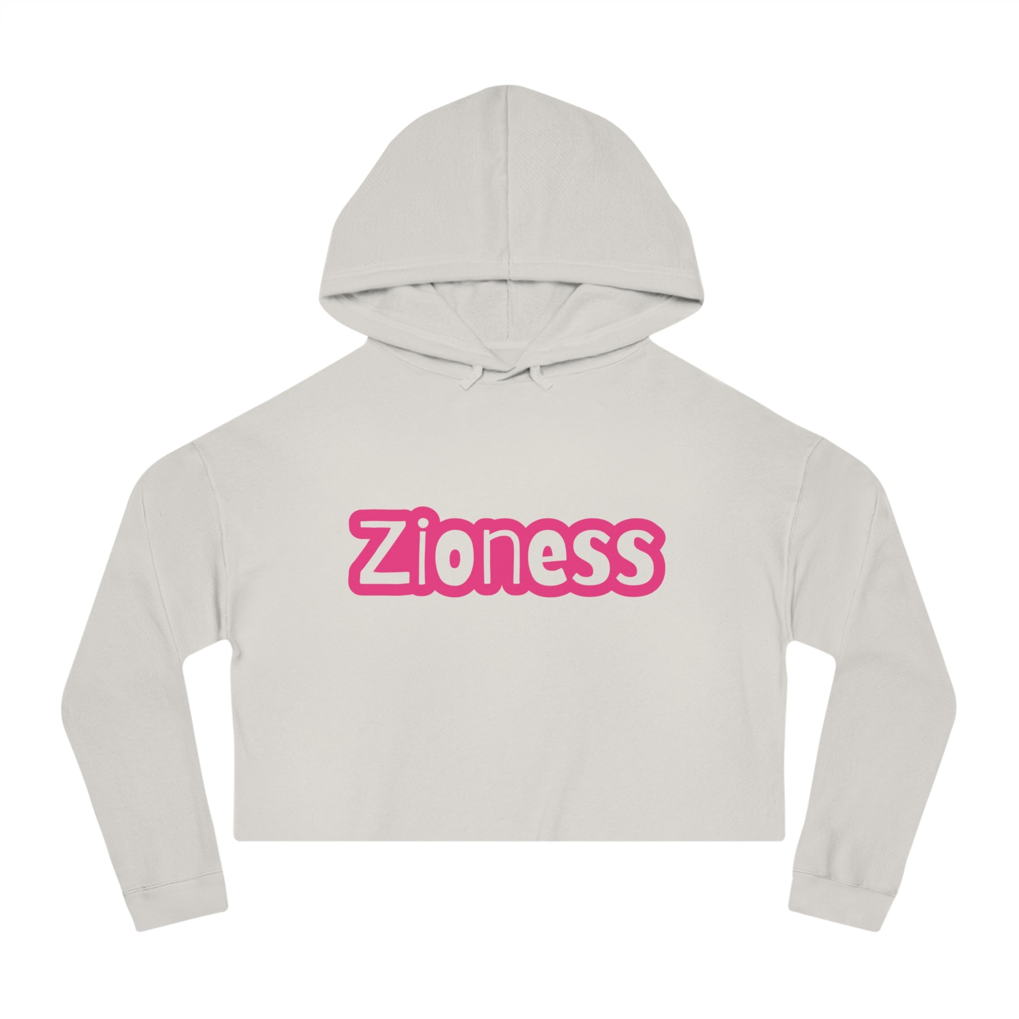 Zioness Cropped Hoodie | Feminine Jewish Pride Pink Text Zioness Sweatshirt