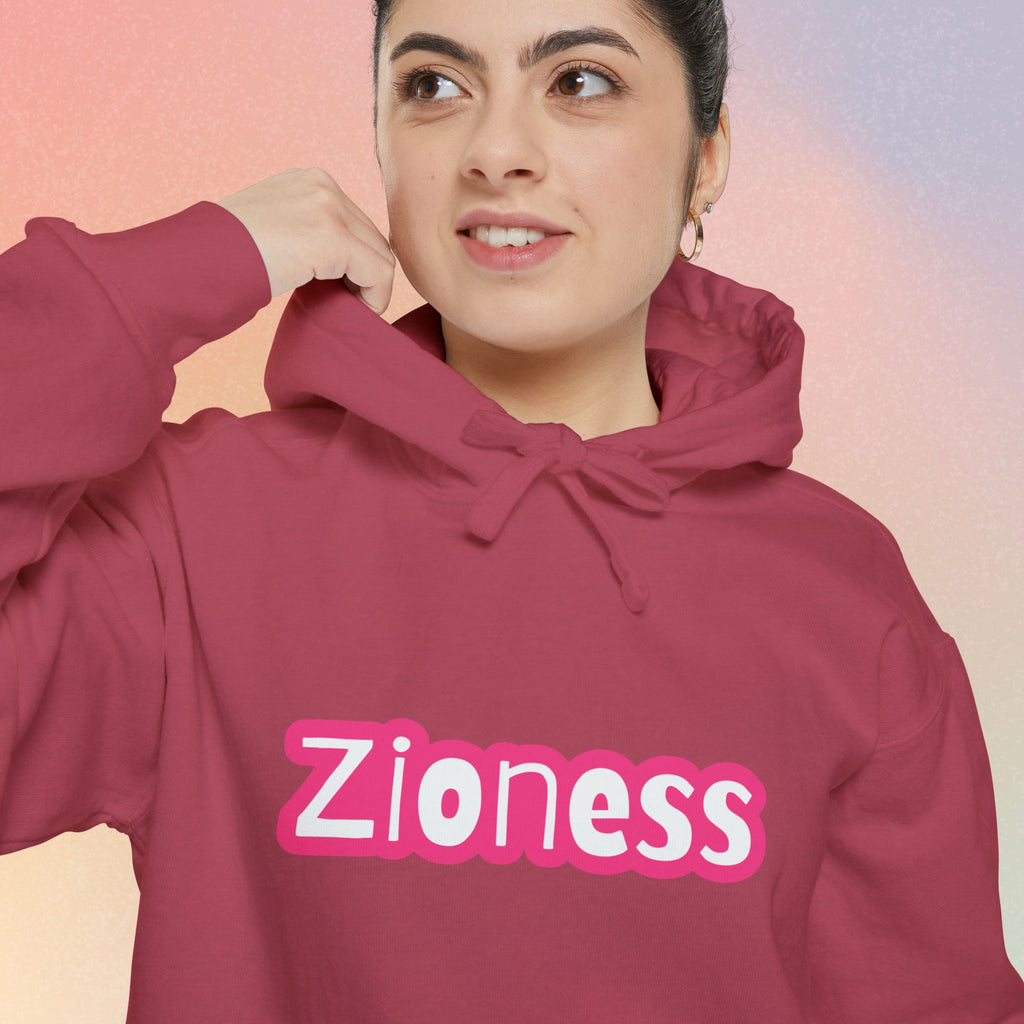 Zioness Hoodie — Pink Retro Logo Pullover