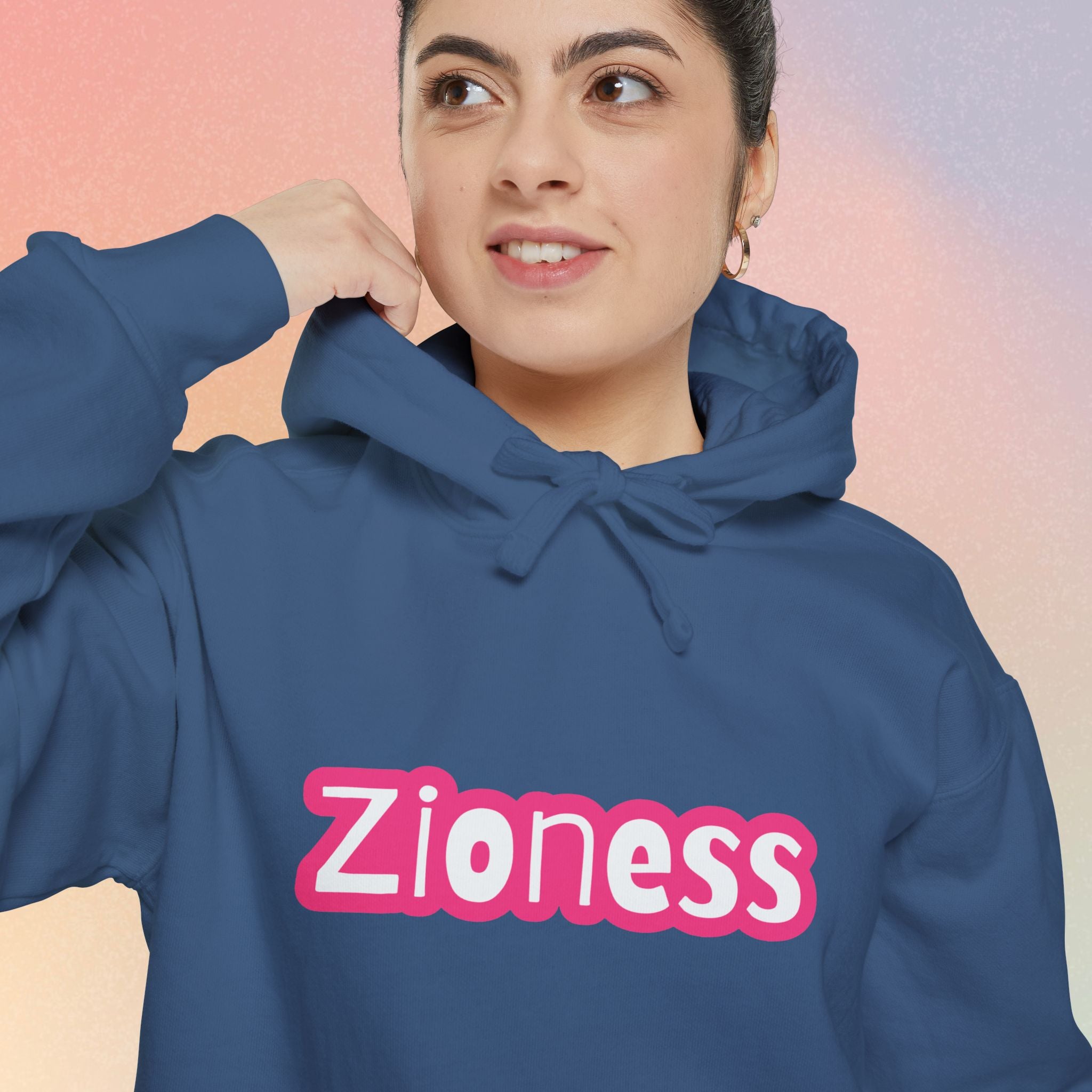 Zioness Hoodie — Pink Retro Logo Pullover
