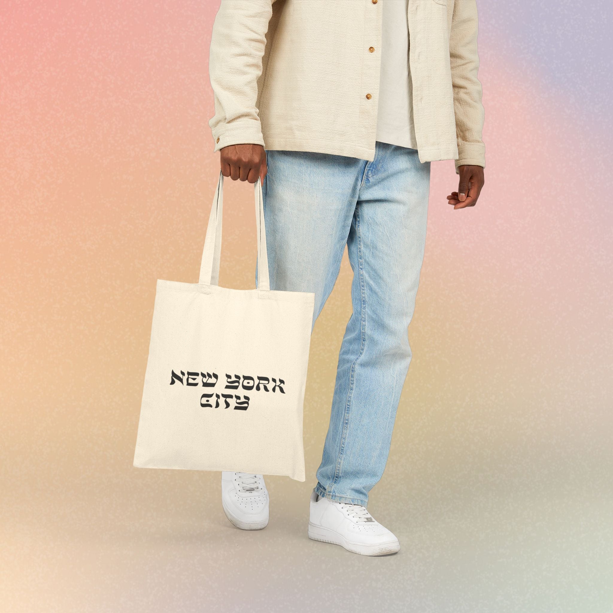 New York City Hebrew Style Font Cotton Canvas Tote Bag - NYC Jewish Pride