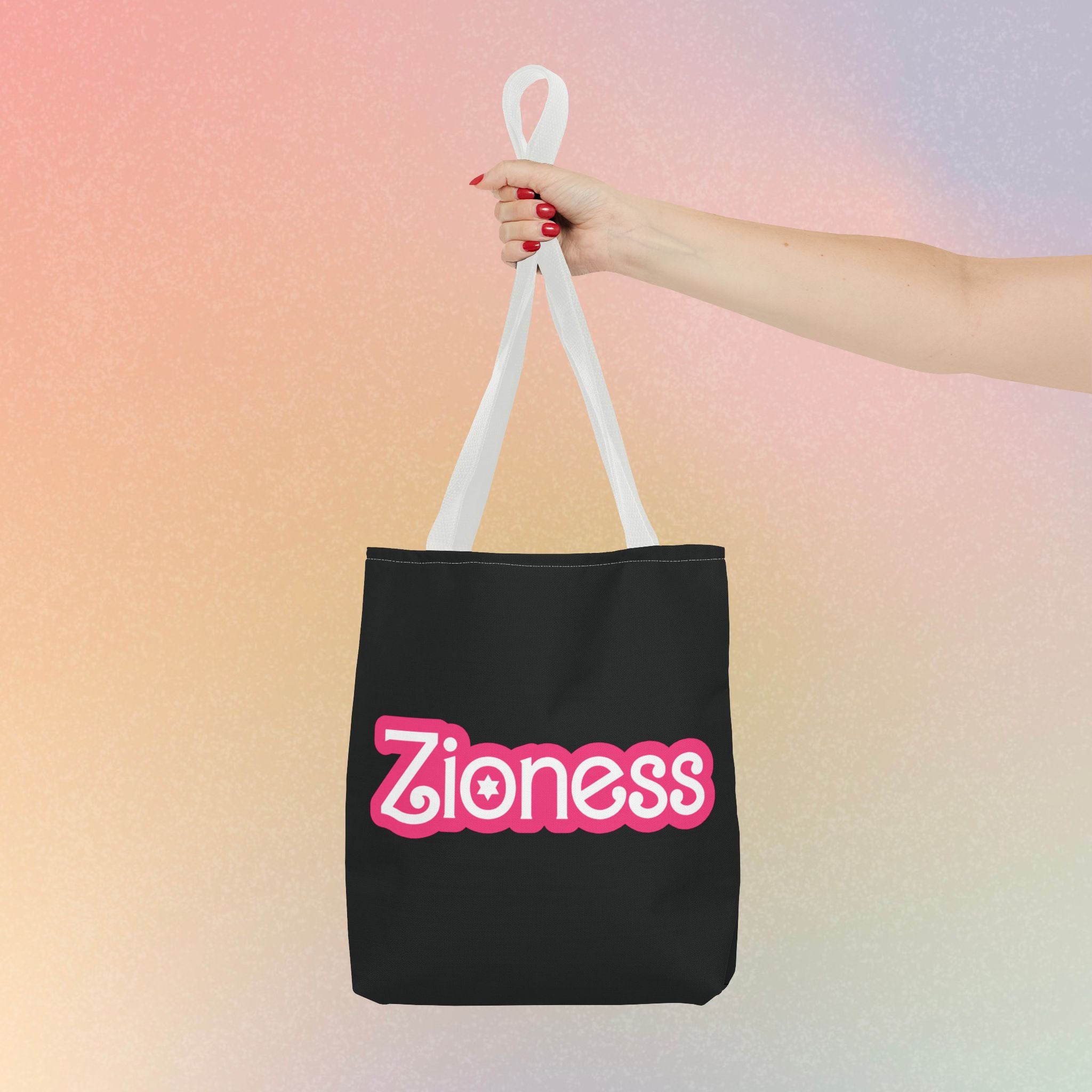 Zioness Jewish Pride Tote Bag | Pink Barbie Font Logo