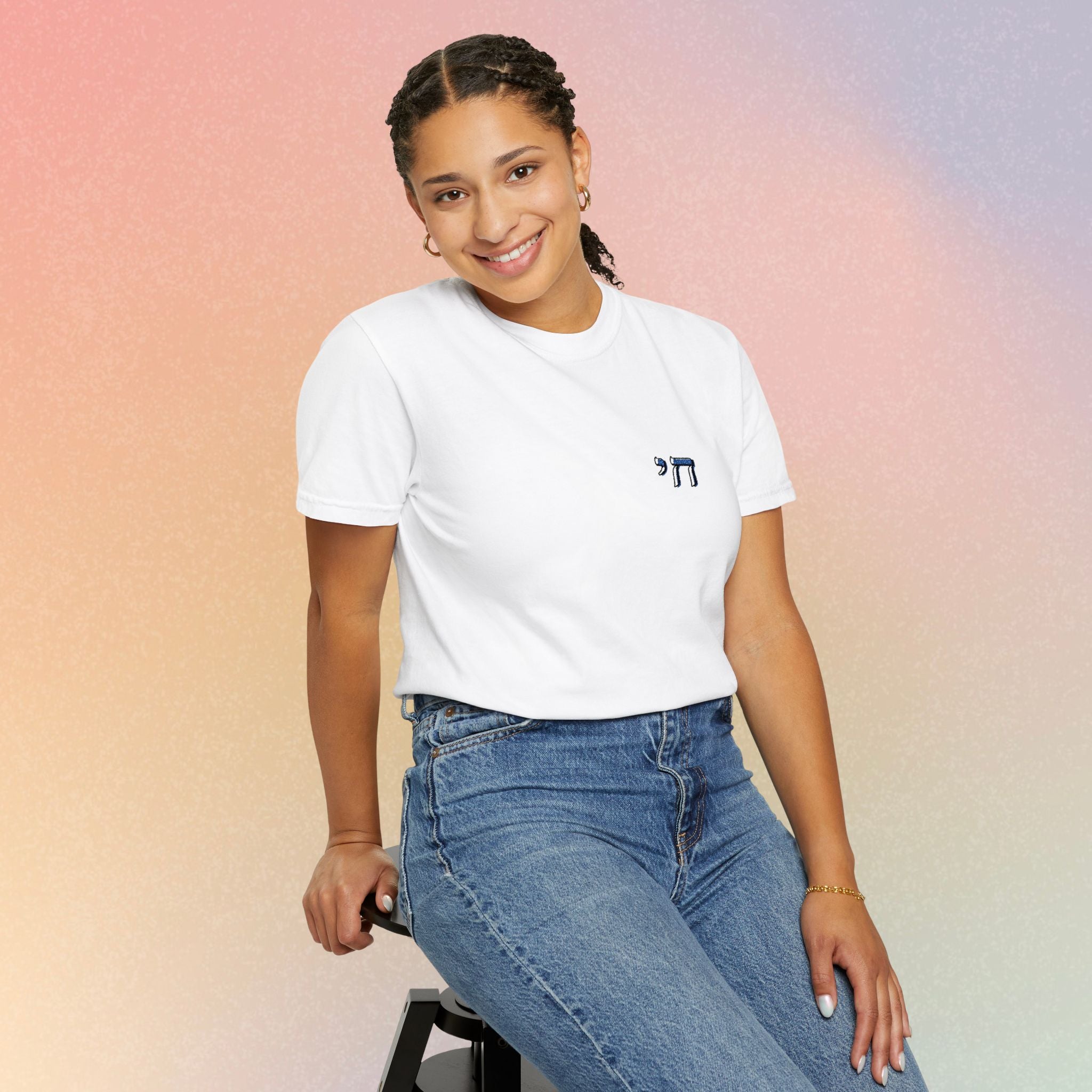 Embroidered חי Chai T-Shirt — Small Left Chest Chai Tee