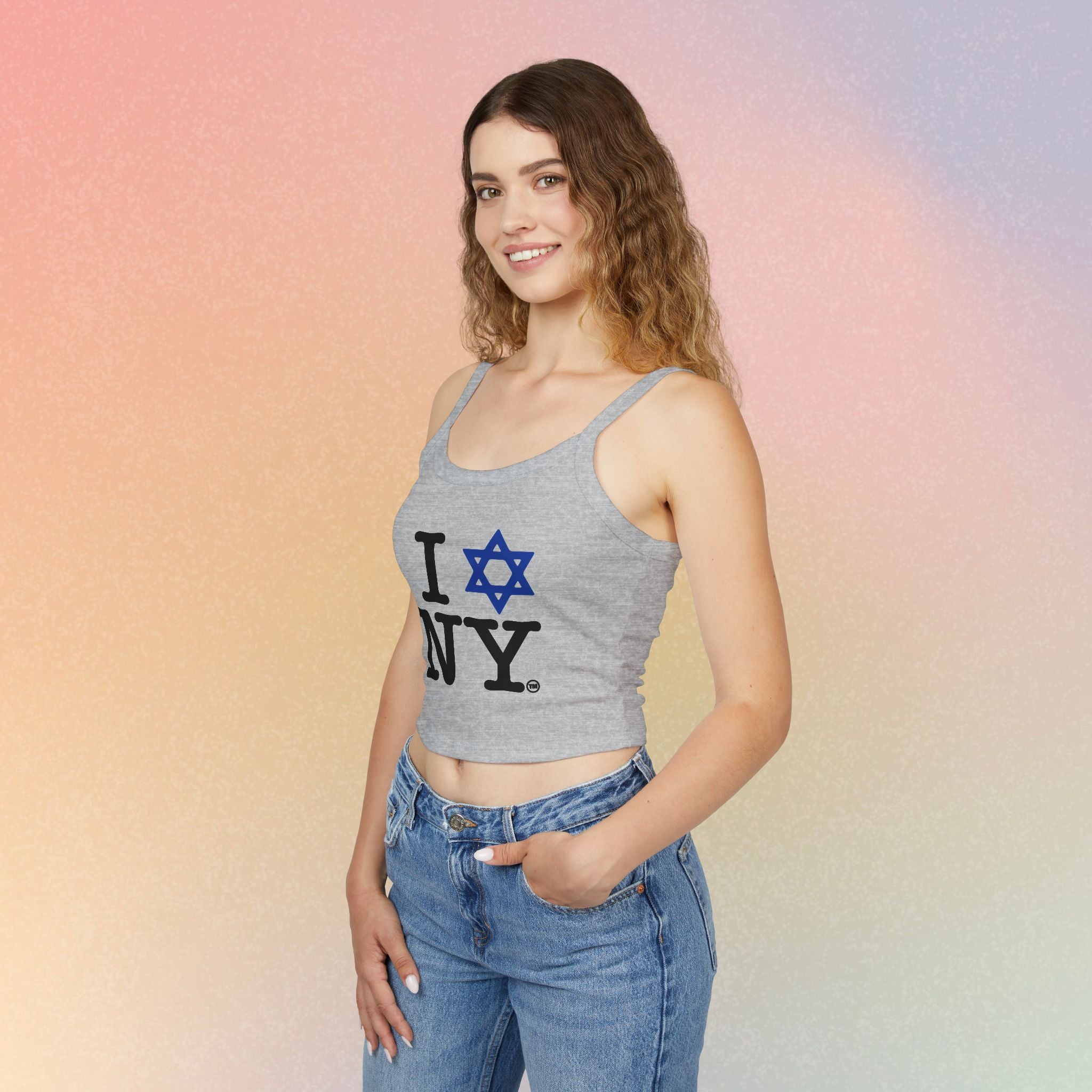 I Love New York Jewish Star Tank Top — Jewish Pride NYC Spaghetti Strap Crop