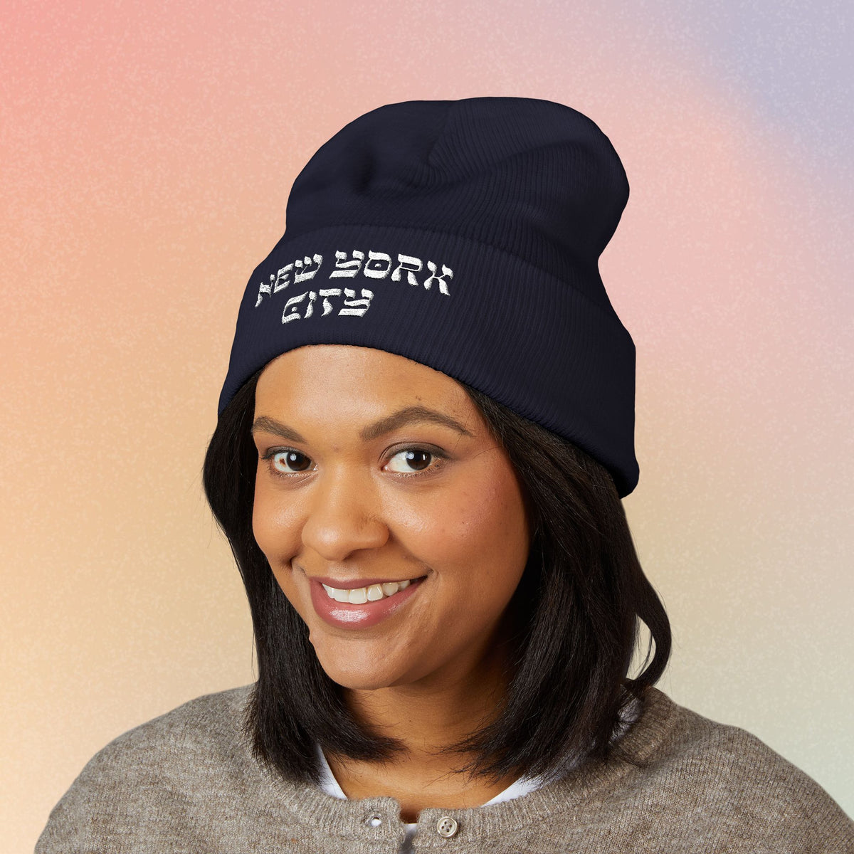 New York City Hebrew Style Font Classic Cuffed Beanie (Embroidery)