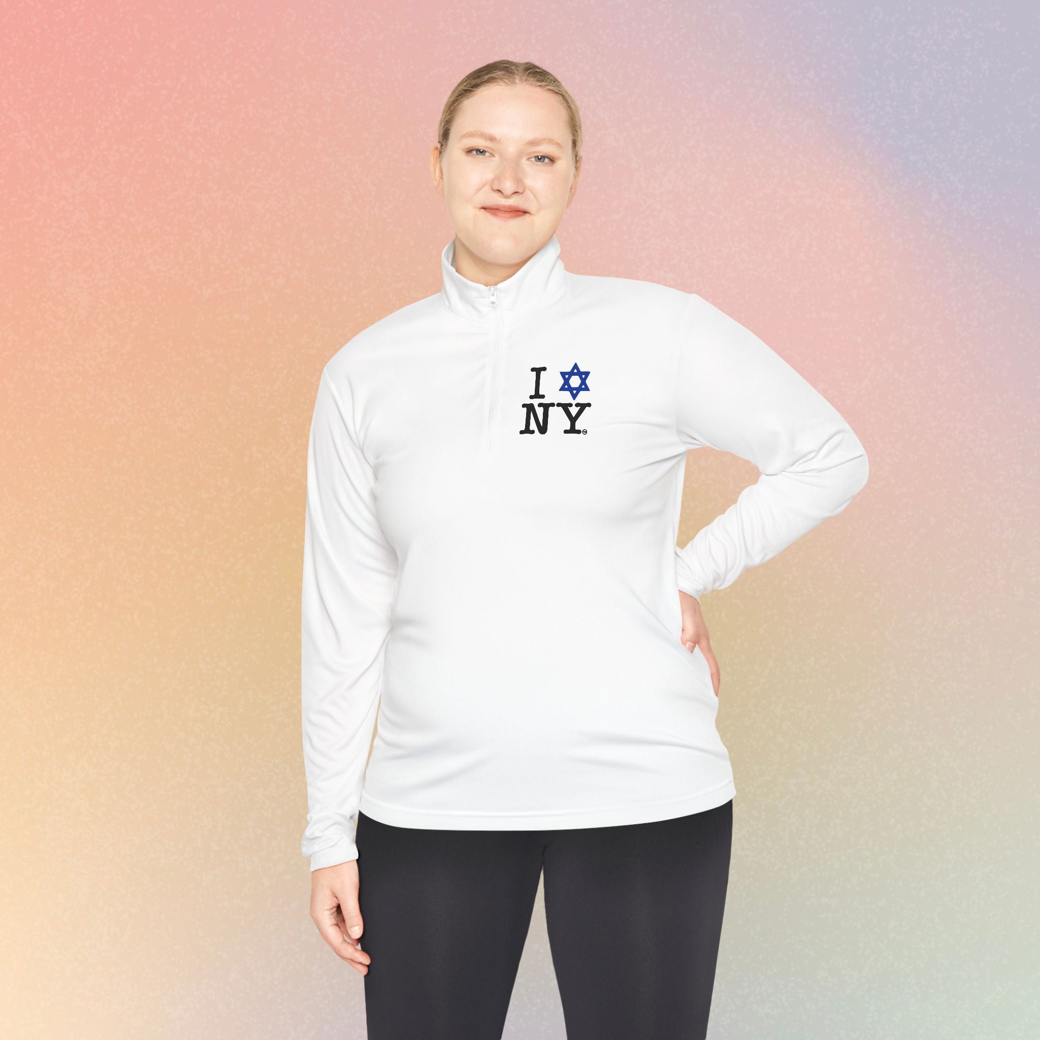 I Love NY Jewish Star Embroidered Quarter-Zip Pullover