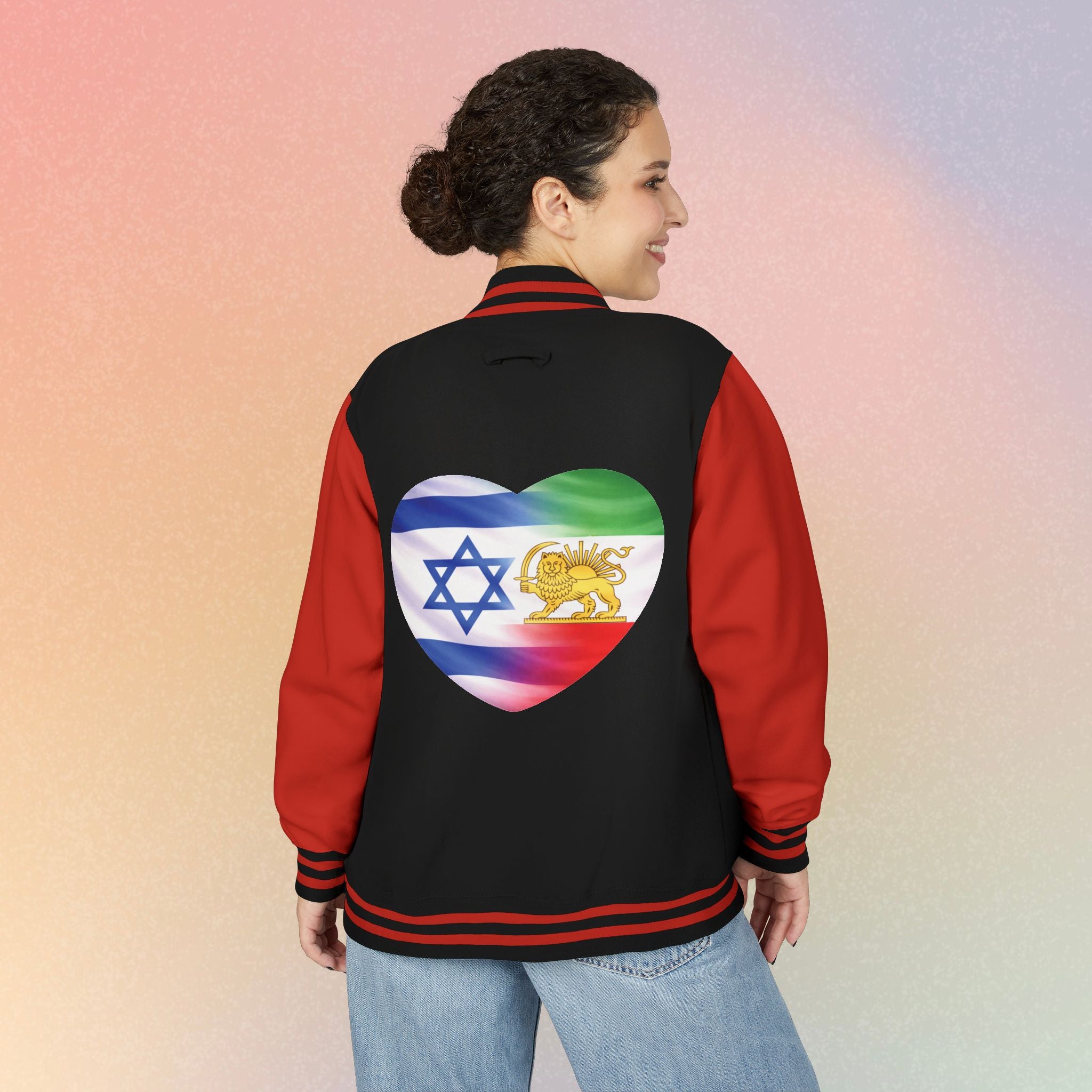 Persian Israeli Heart Flag Letterman Jacket | Varsity Jacket