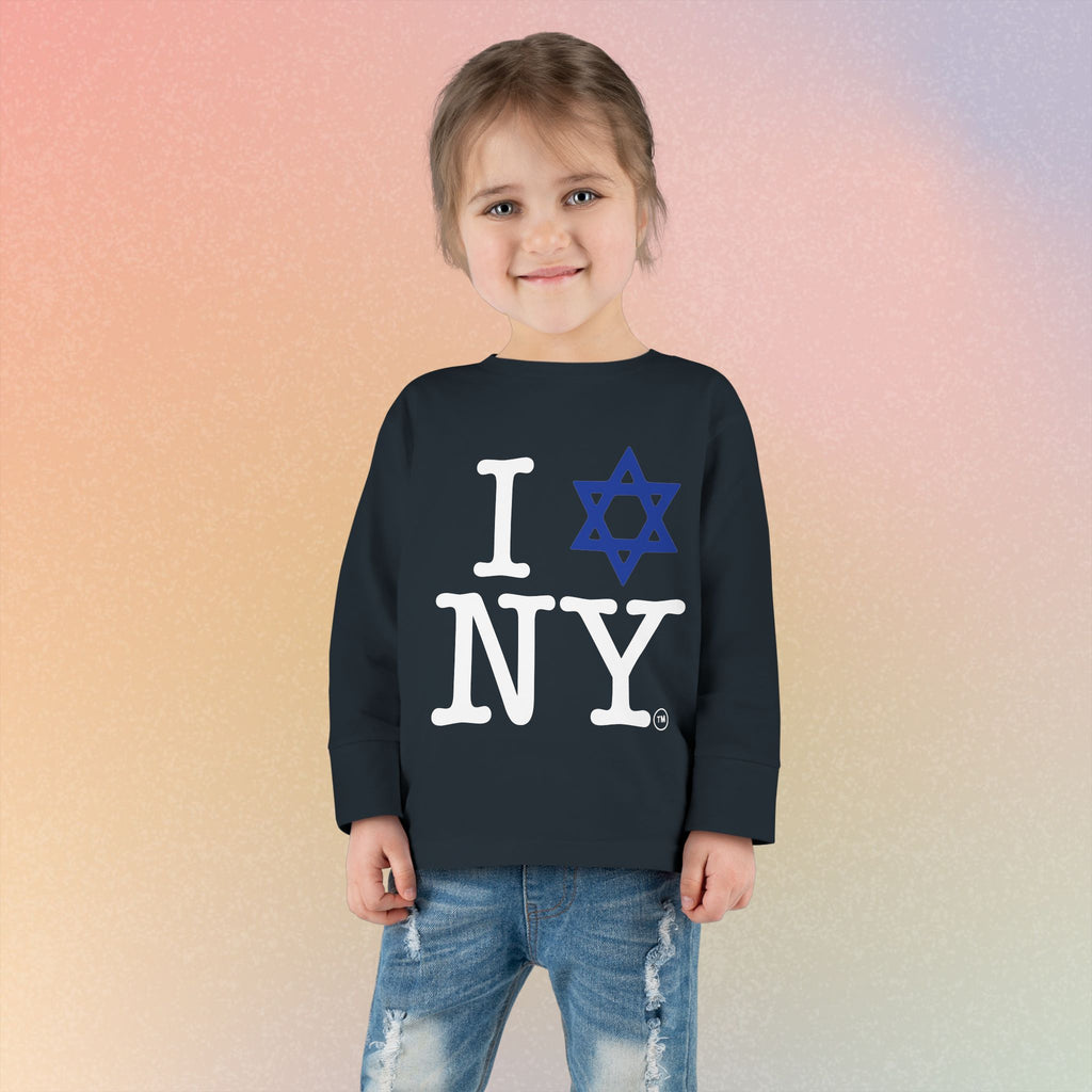 I Love NY Jewish Star Toddler Long Sleeve Tee | Jewish New York Pride Kids Shirt
