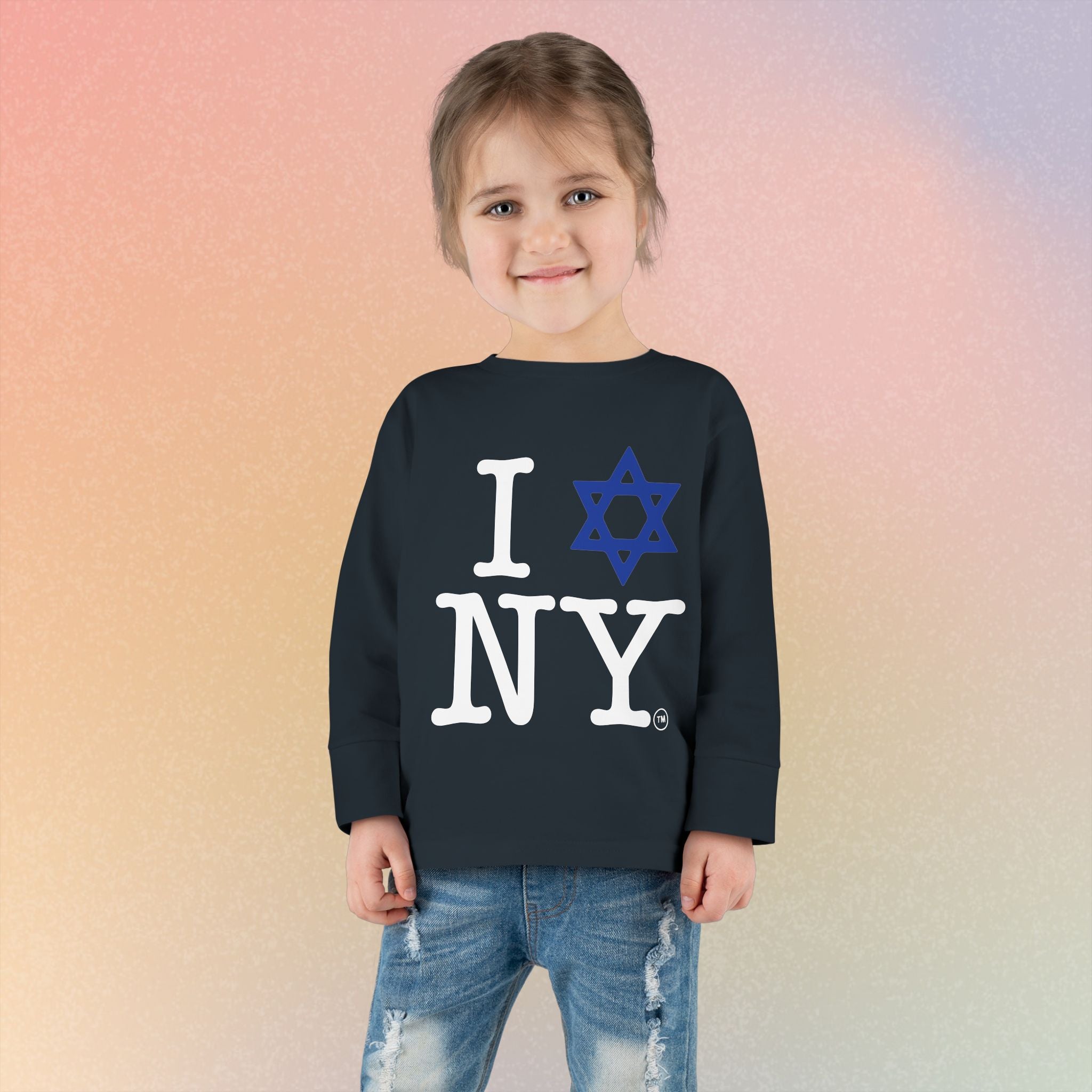 I Love NY Jewish Star Toddler Long Sleeve Tee | Jewish New York Pride Kids Shirt