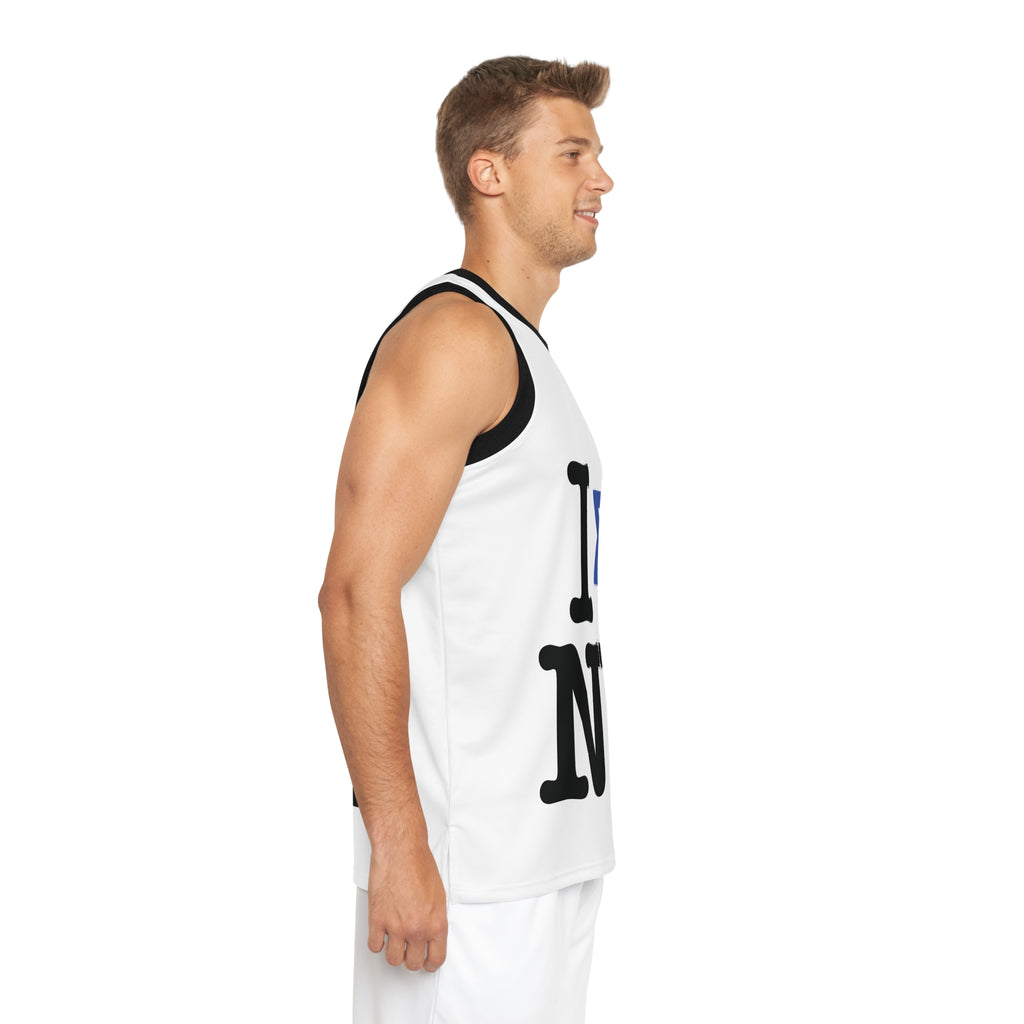 I Love New York Unisex Basketball Jersey in White (AOP)