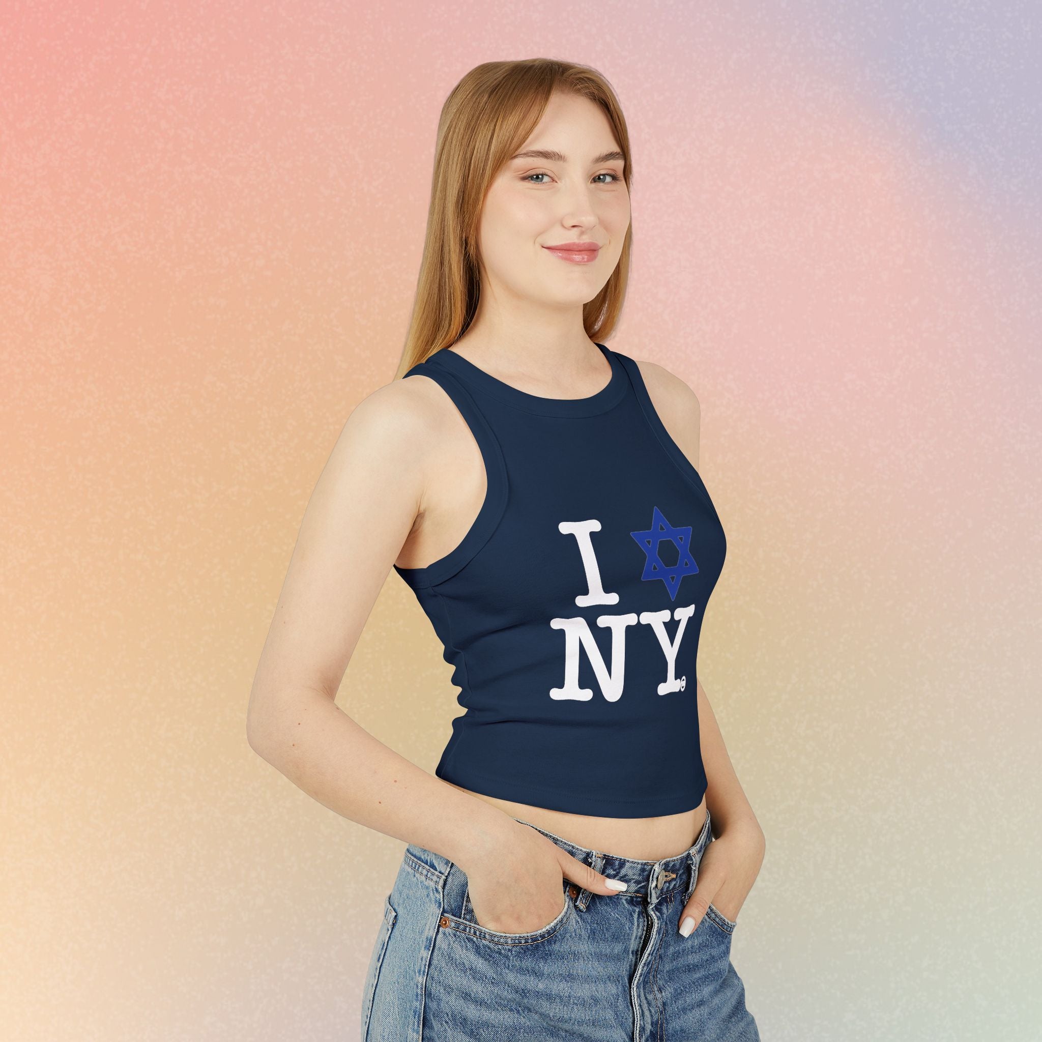 I Love New York Jewish Star Women's Micro Rib Racer Tank Top | New York Jewish Pride