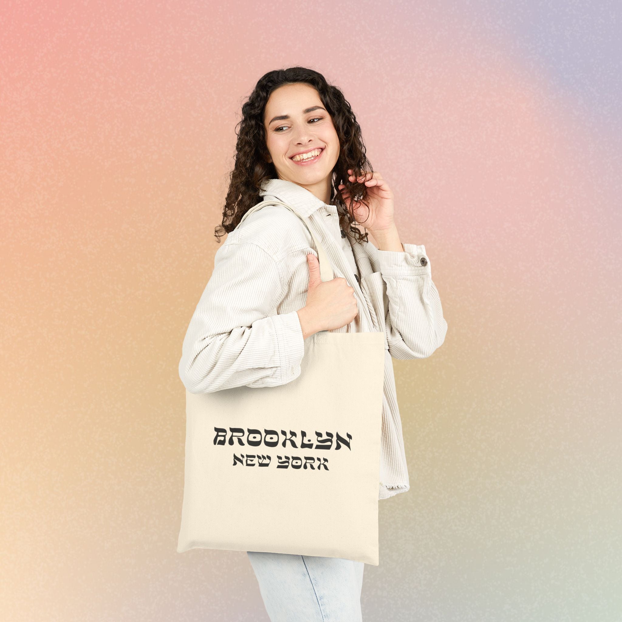 Brooklyn New York Hebrew Style Font Cotton Canvas Tote Bag