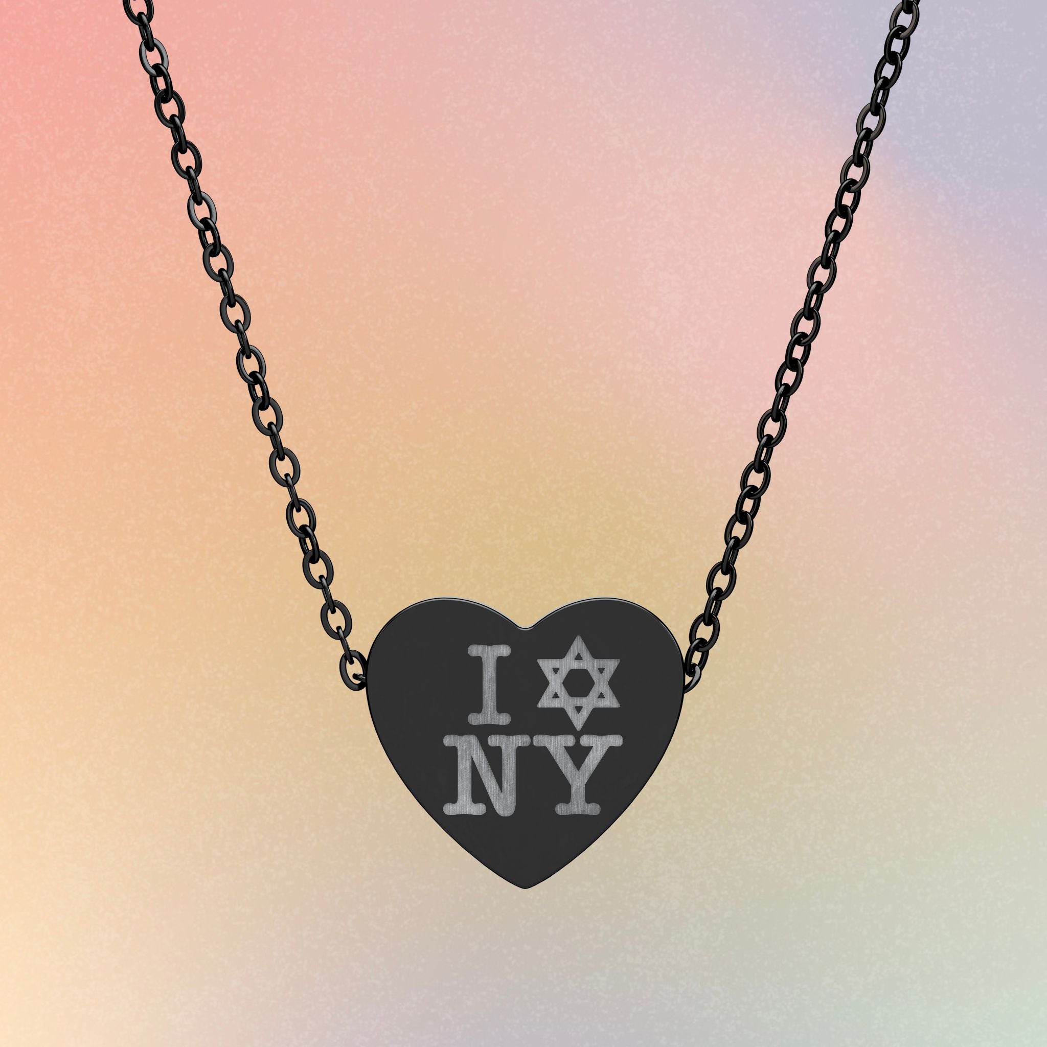 I Love NY Jewish Star Engraved Heart Necklace