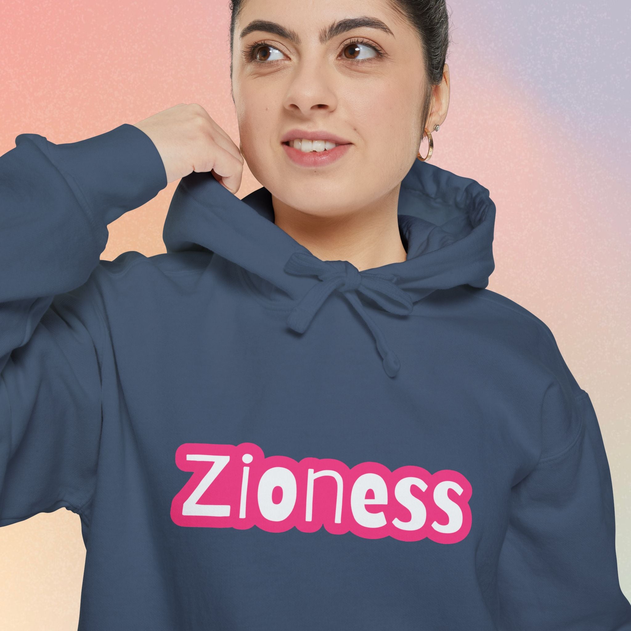 Zioness Hoodie — Pink Retro Logo Pullover