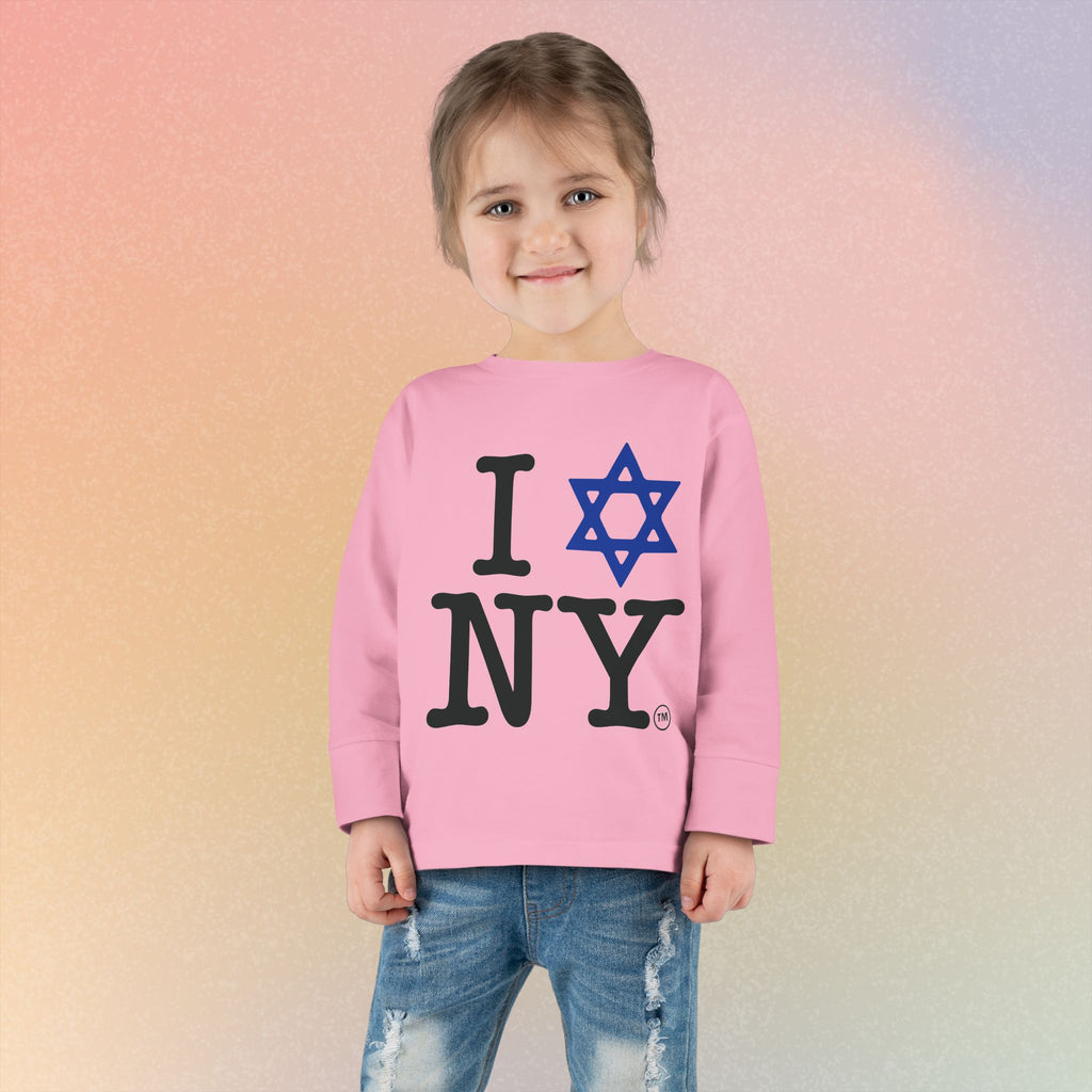 I Love NY Jewish Star Toddler Long Sleeve Tee | Jewish New York Pride Kids Shirt