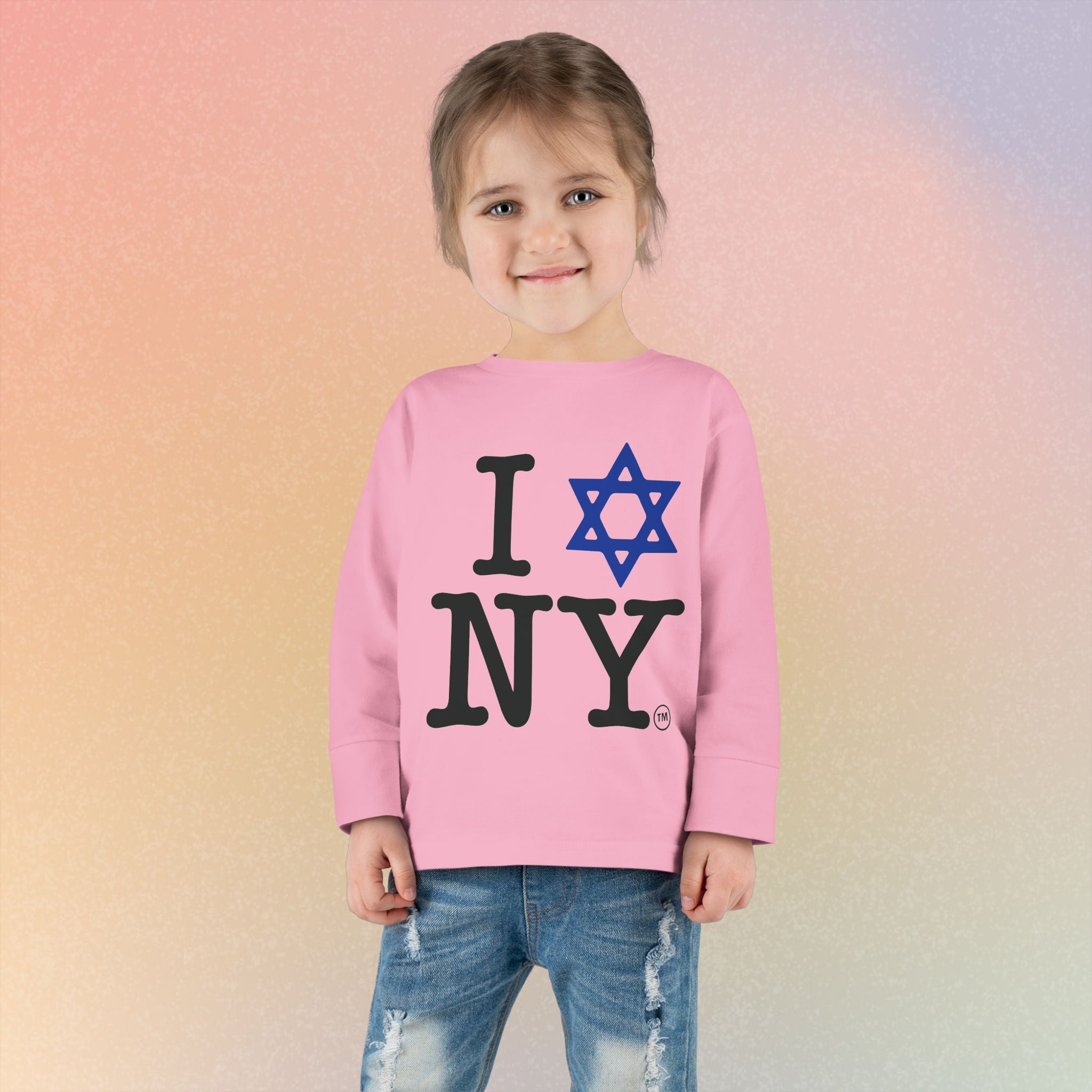 I Love NY Jewish Star Toddler Long Sleeve Tee | Jewish New York Pride Kids Shirt