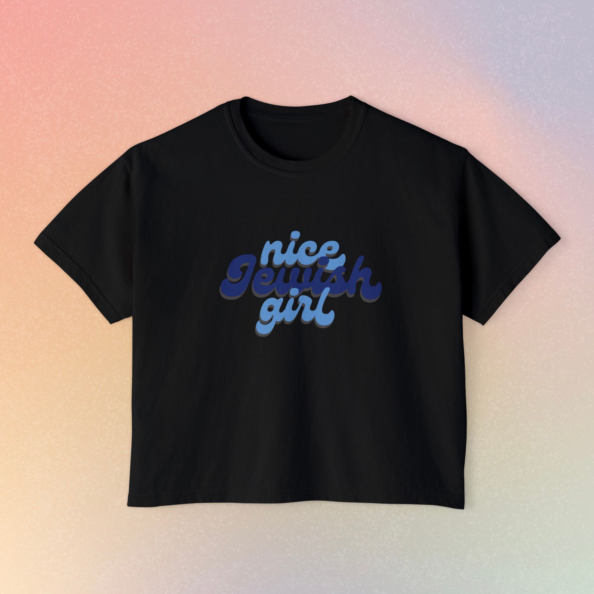 Nice Jewish Girl Tee | White Boxy T-Shirt, Retro Script Design