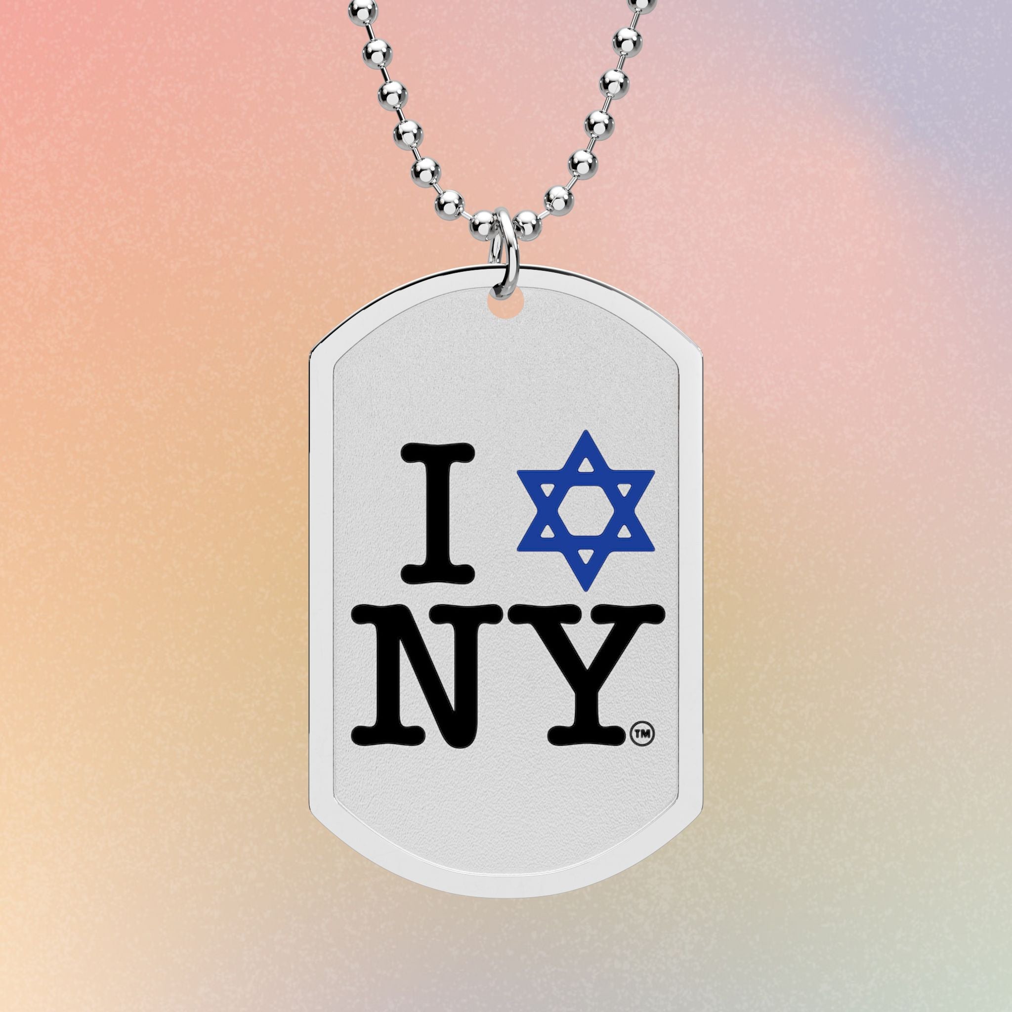 I Love NY Jewish Star Dog Tag with Chain - Jewish New York Pride