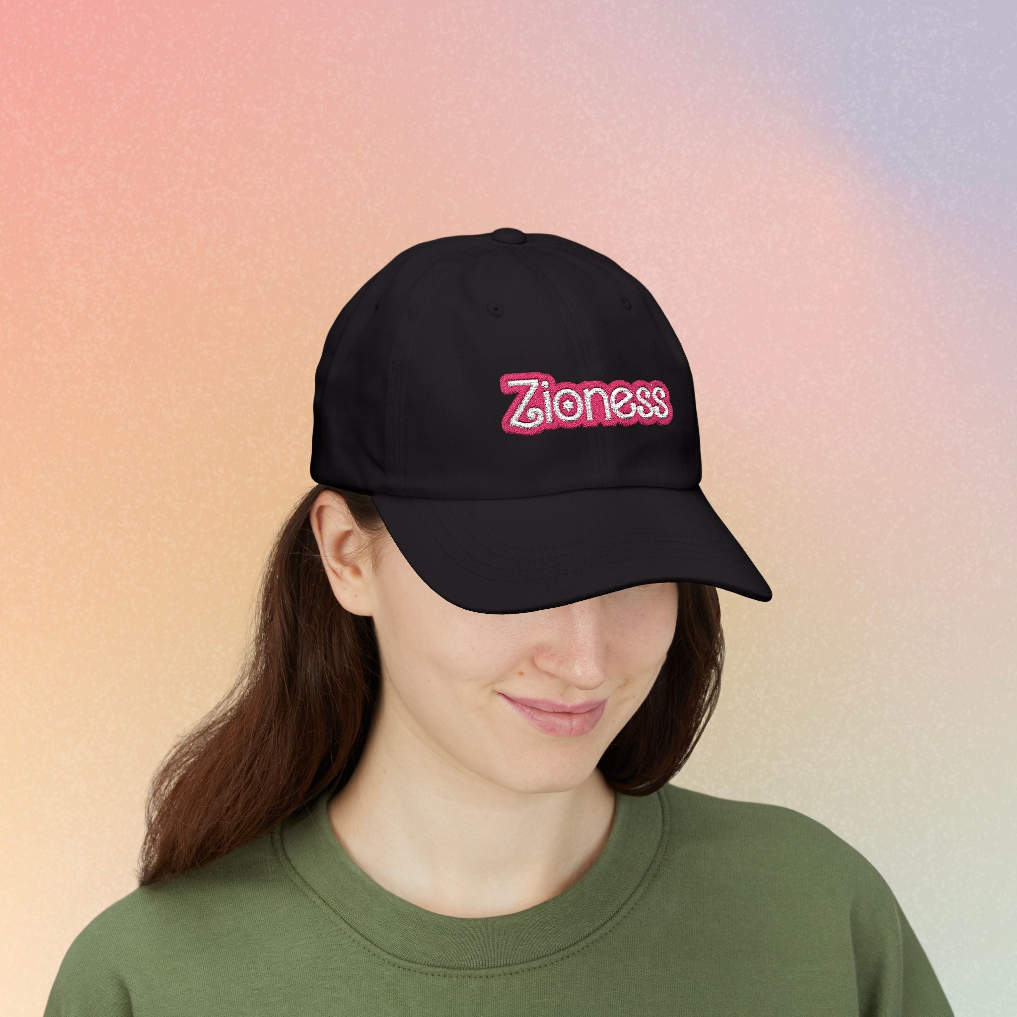 Zioness Embroidered Baseball Cap – Pink Barbie Font Jewish Pride Baseball Hat