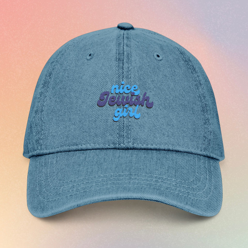 Embroidered 'Nice Jewish Girl' Denim Hat — Casual Baseball Cap for Jewish Pride & Everyday Wear
