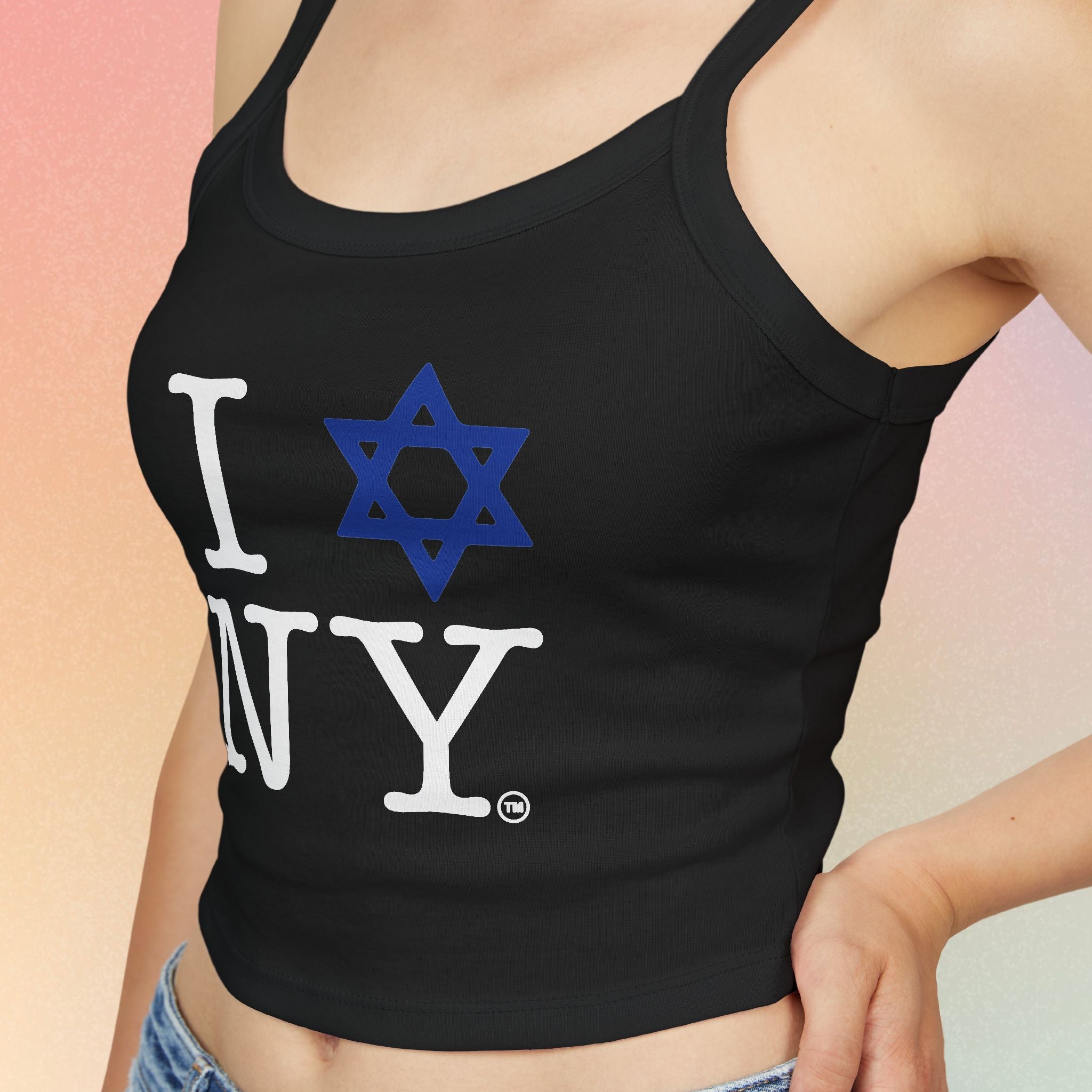 I Love New York Jewish Star Tank Top — Jewish Pride NYC Spaghetti Strap Crop