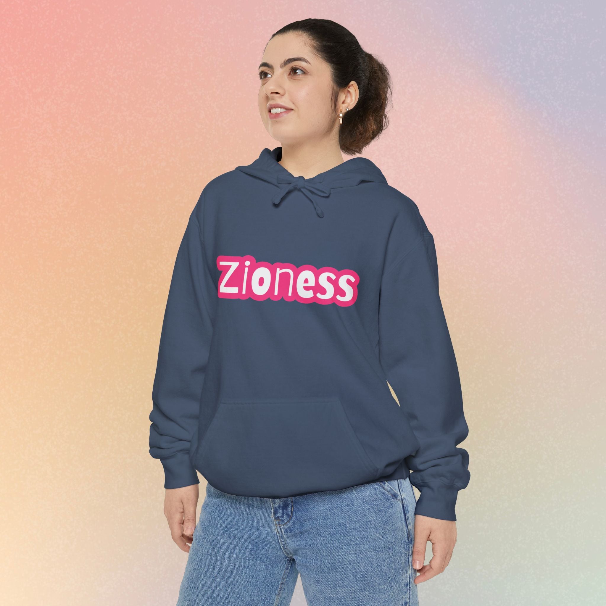 Zioness Hoodie — Pink Retro Logo Pullover