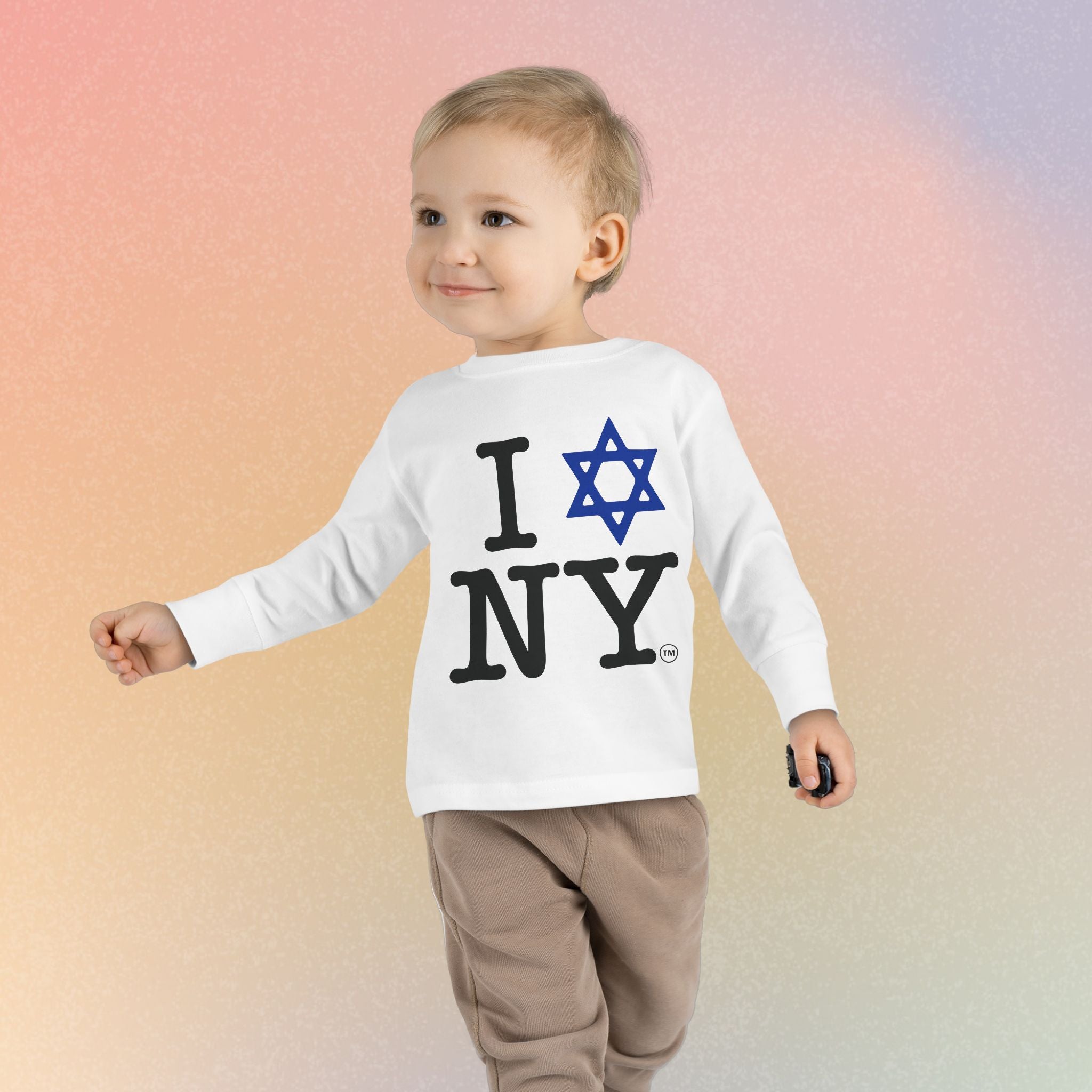 I Love NY Jewish Star Toddler Long Sleeve Tee | Jewish New York Pride Kids Shirt