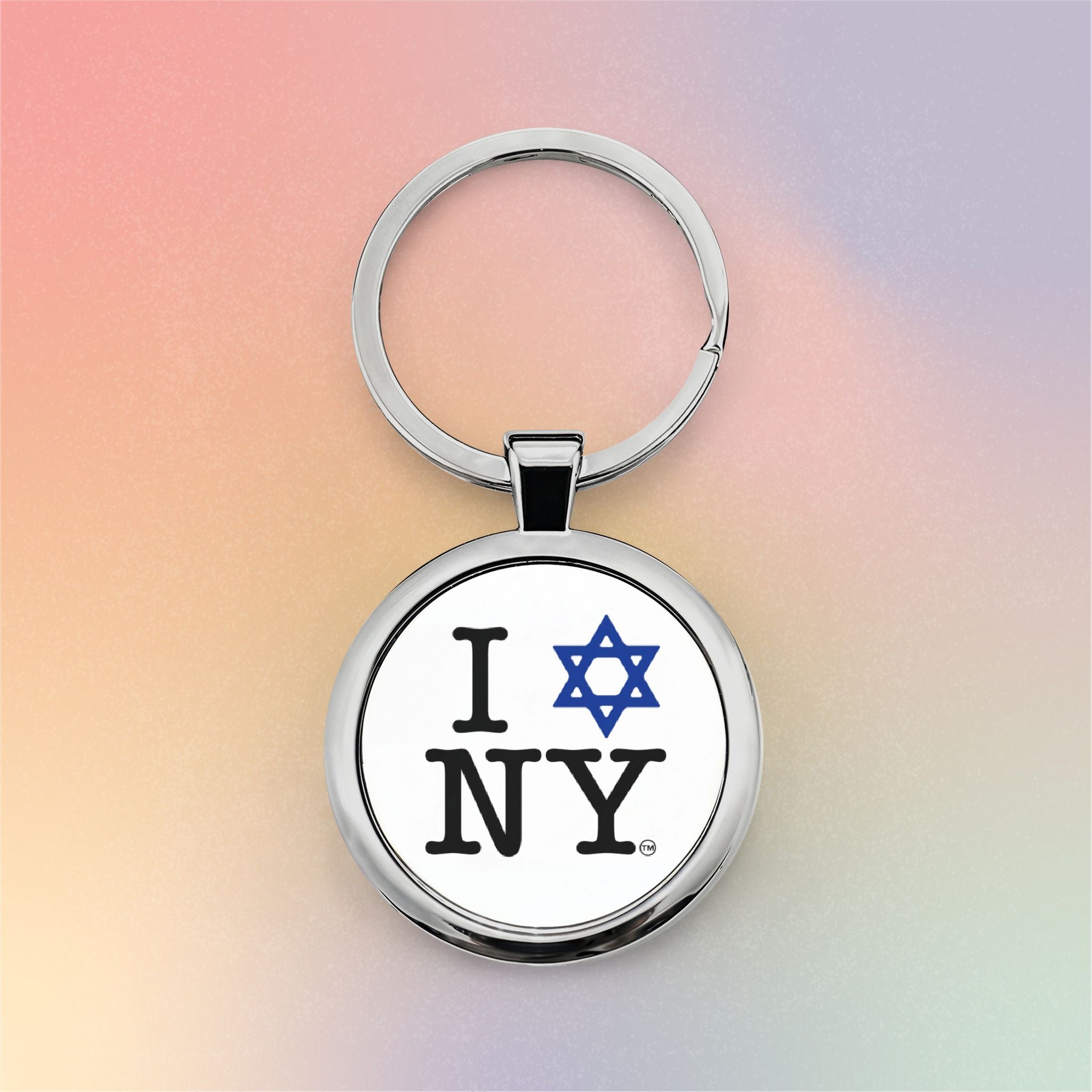 I Love NY Jewish Star Keychain, Round Stainless Steel | Jewish New York Pride