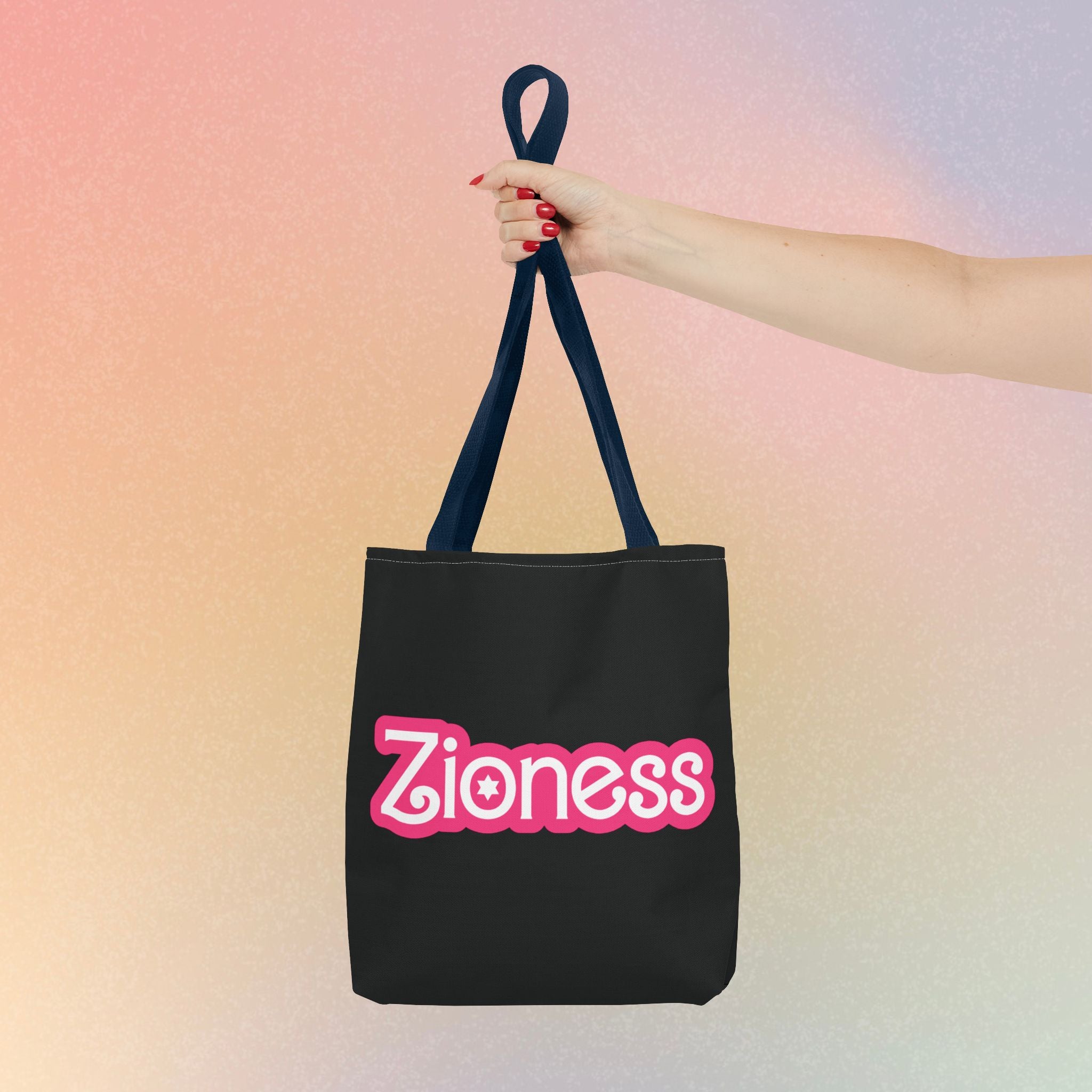 Zioness Jewish Pride Tote Bag | Pink Barbie Font Logo