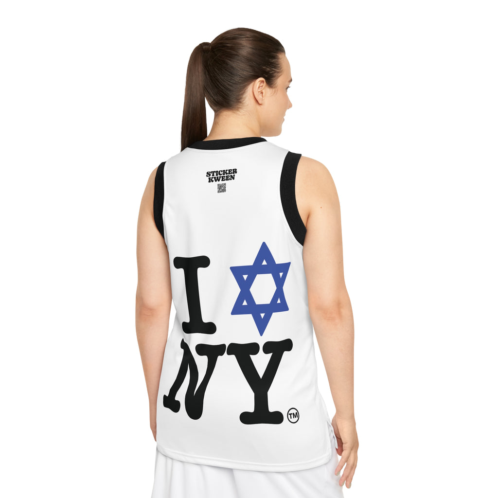 I Love New York Unisex Basketball Jersey in White (AOP)