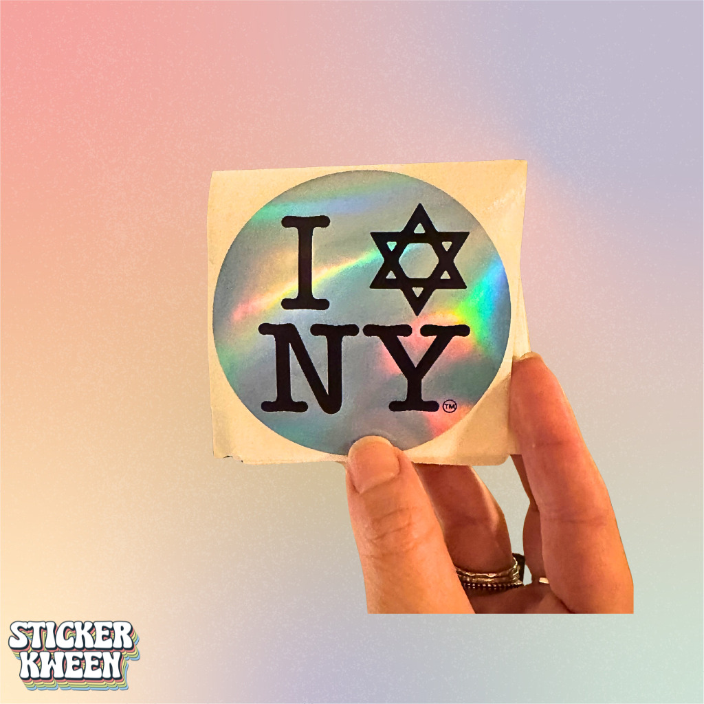 I LOVE NEW YORK (100pc) Jewish Star Blue Round Holographic Thermal Stickers