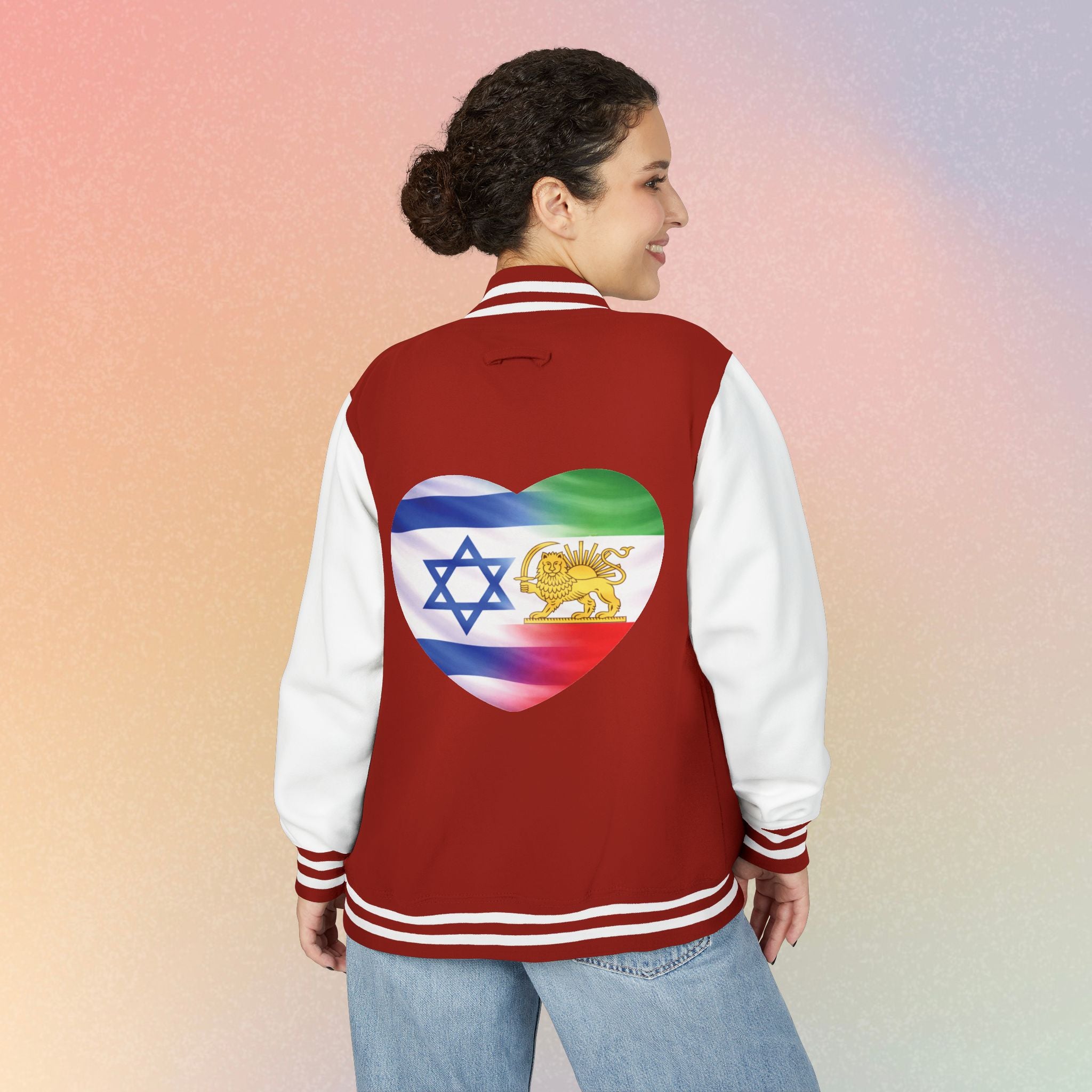 Persian Israeli Heart Flag Letterman Jacket | Varsity Jacket