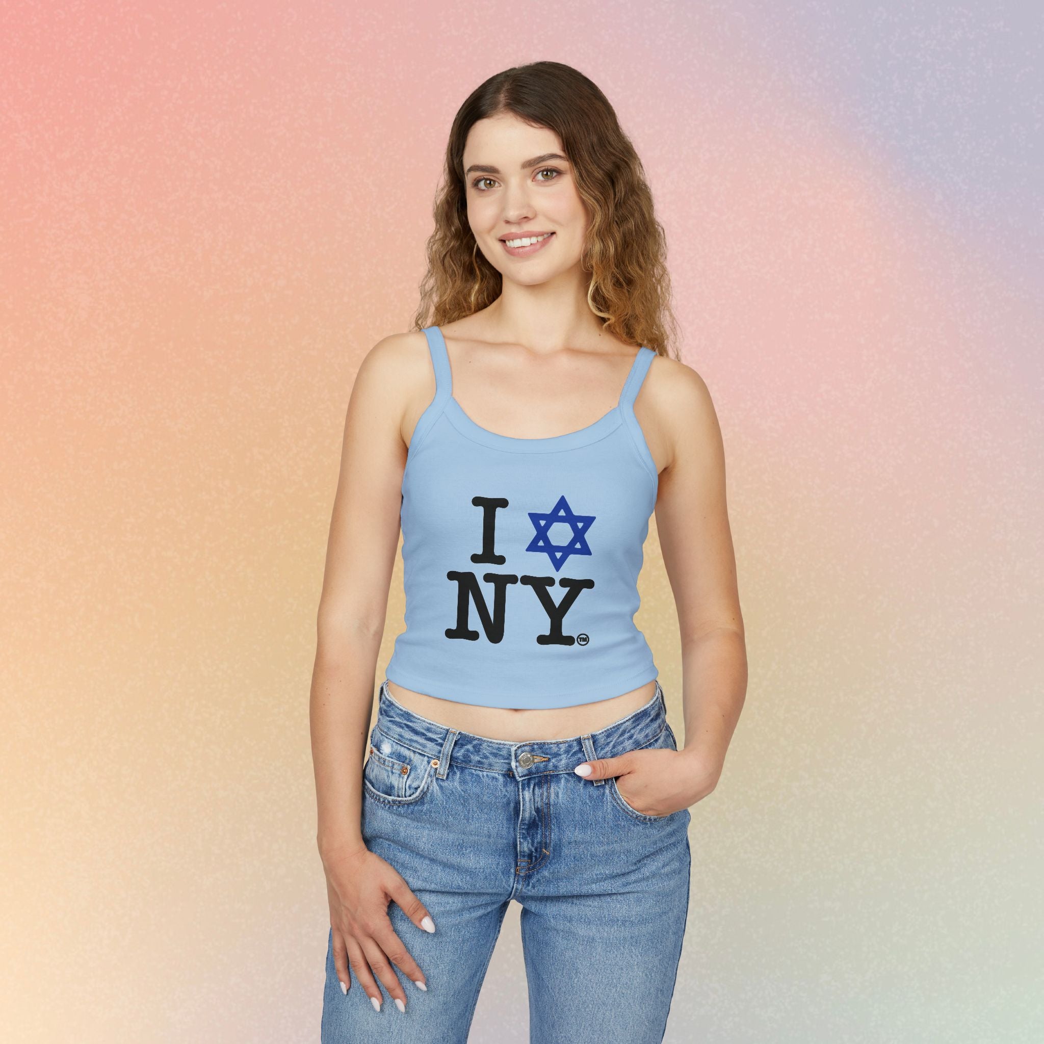 I Love New York Jewish Star Tank Top — Jewish Pride NYC Spaghetti Strap Crop