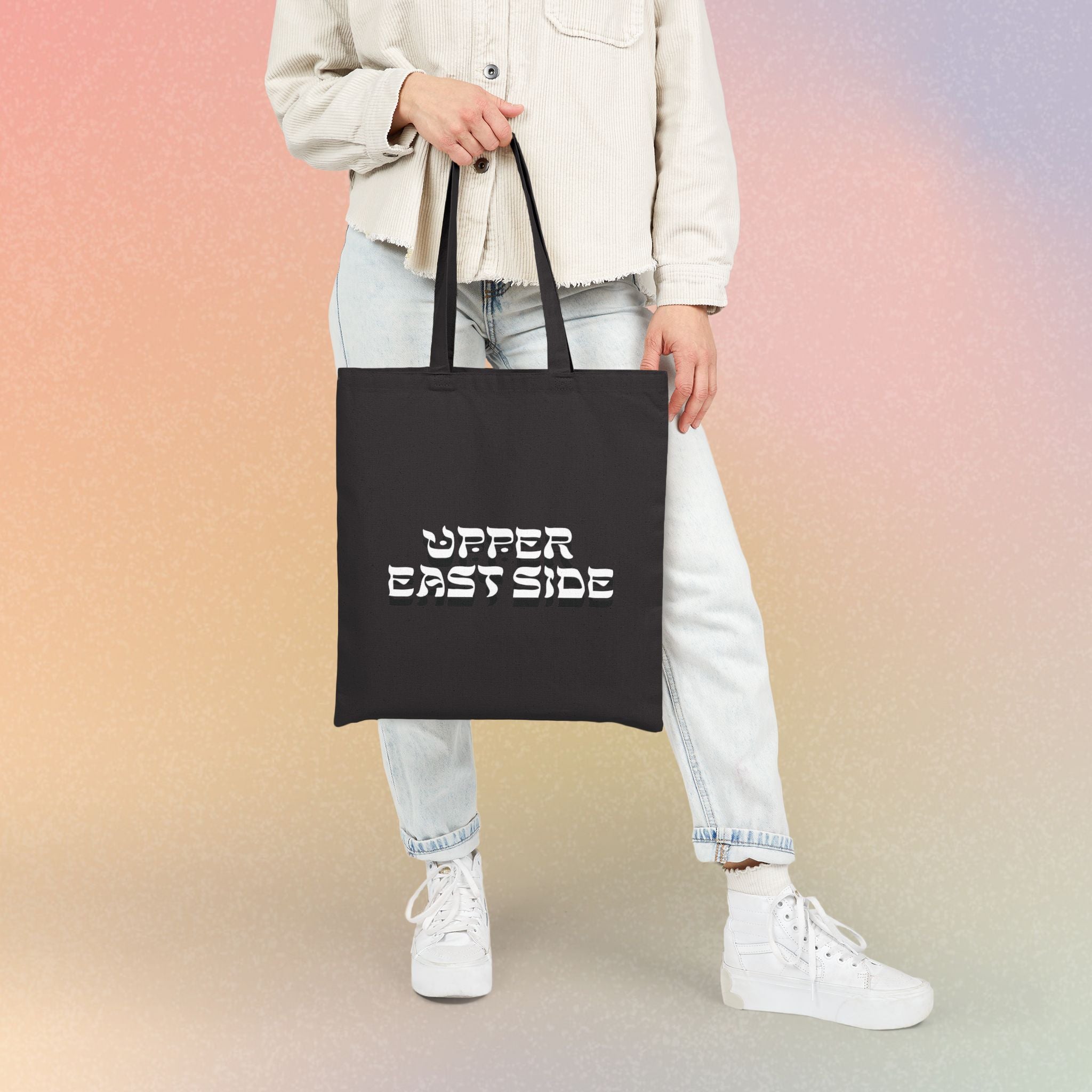 Upper East Side Hebrew Style Font Cotton Canvas Tote Bag