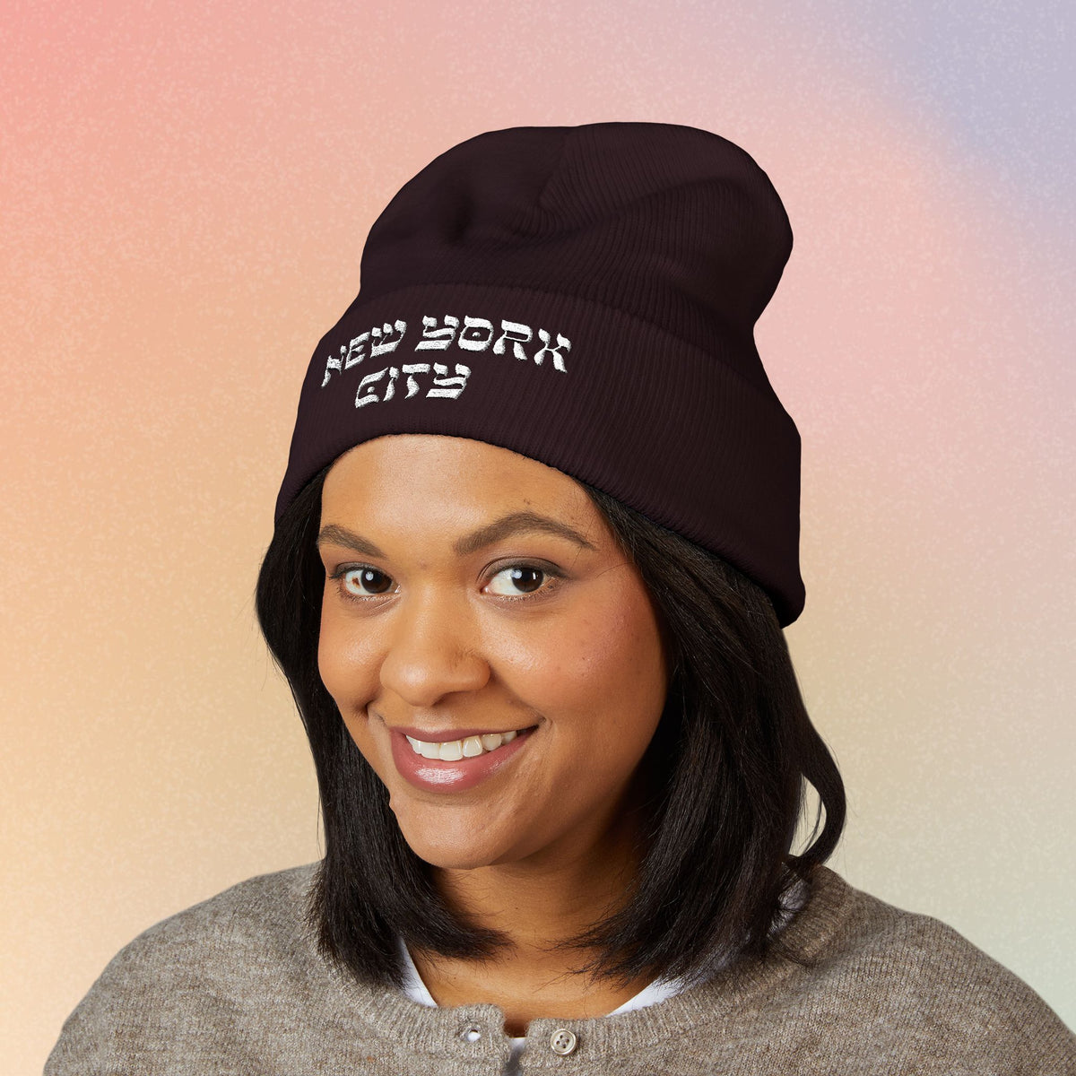 New York City Hebrew Style Font Classic Cuffed Beanie (Embroidery)