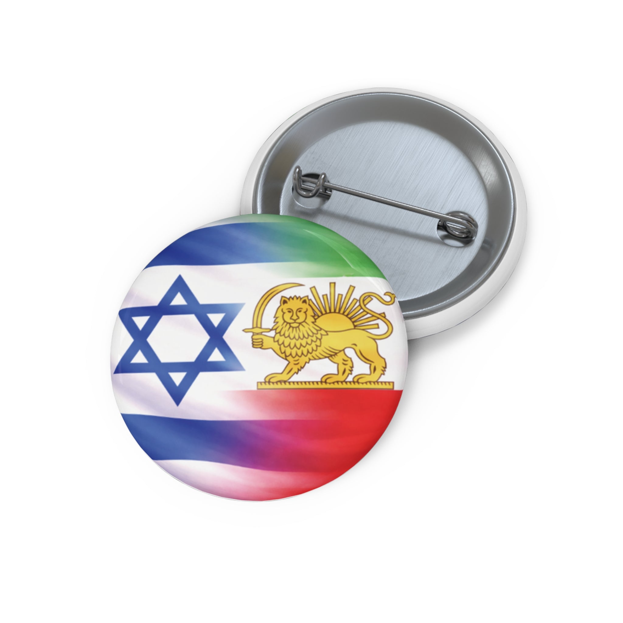 Israel & Persian Lion Flag Pin Button — Pride Badge for Jewish & Iranian Heritage